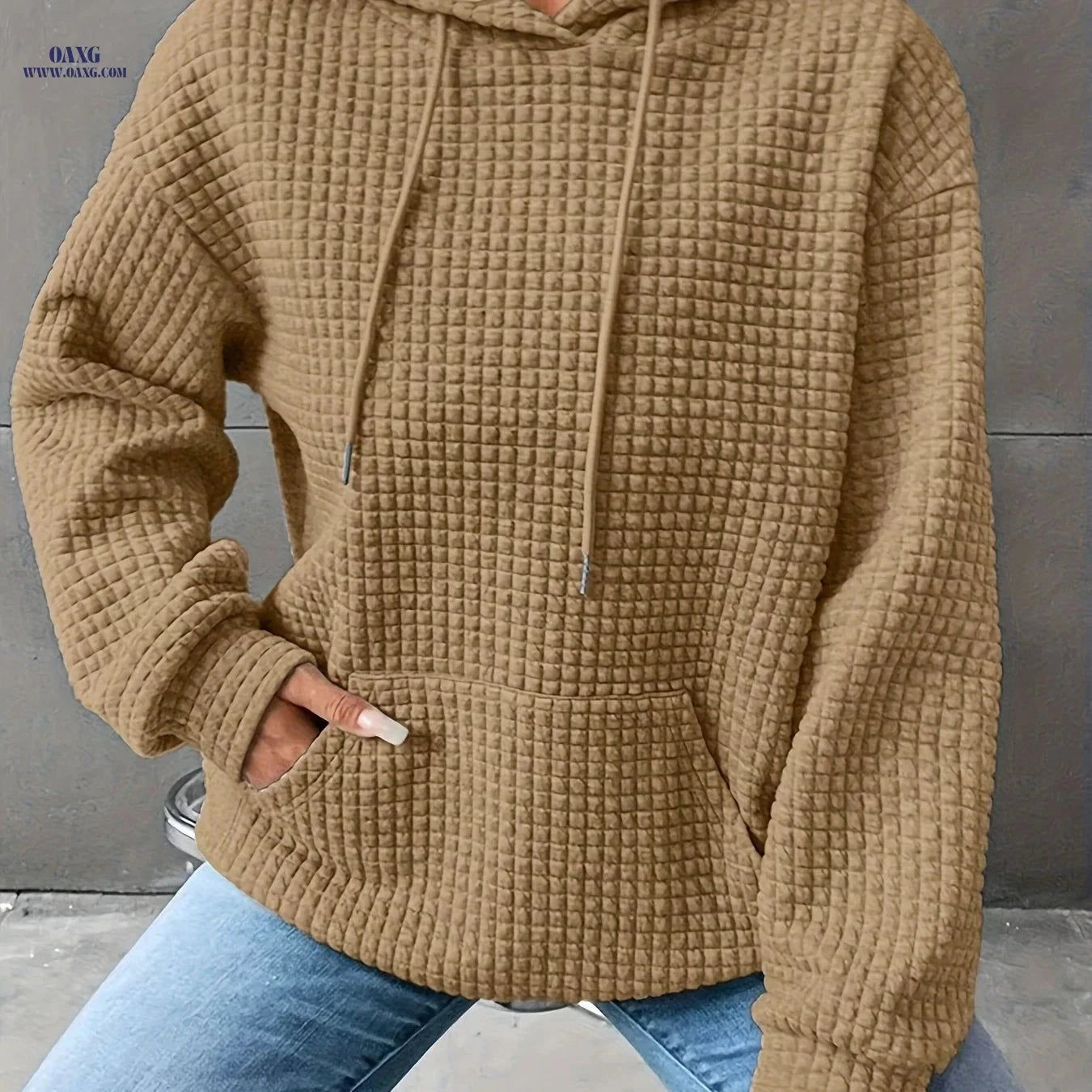 OAXG Women's Waffle Crew Neck Sweatshirt - Casual Fall Style   OAXG Burgundy / S