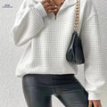 OAXG Women's Waffle Grid Quarter Zip Pullover - Casual Fall Style   OAXG White / S