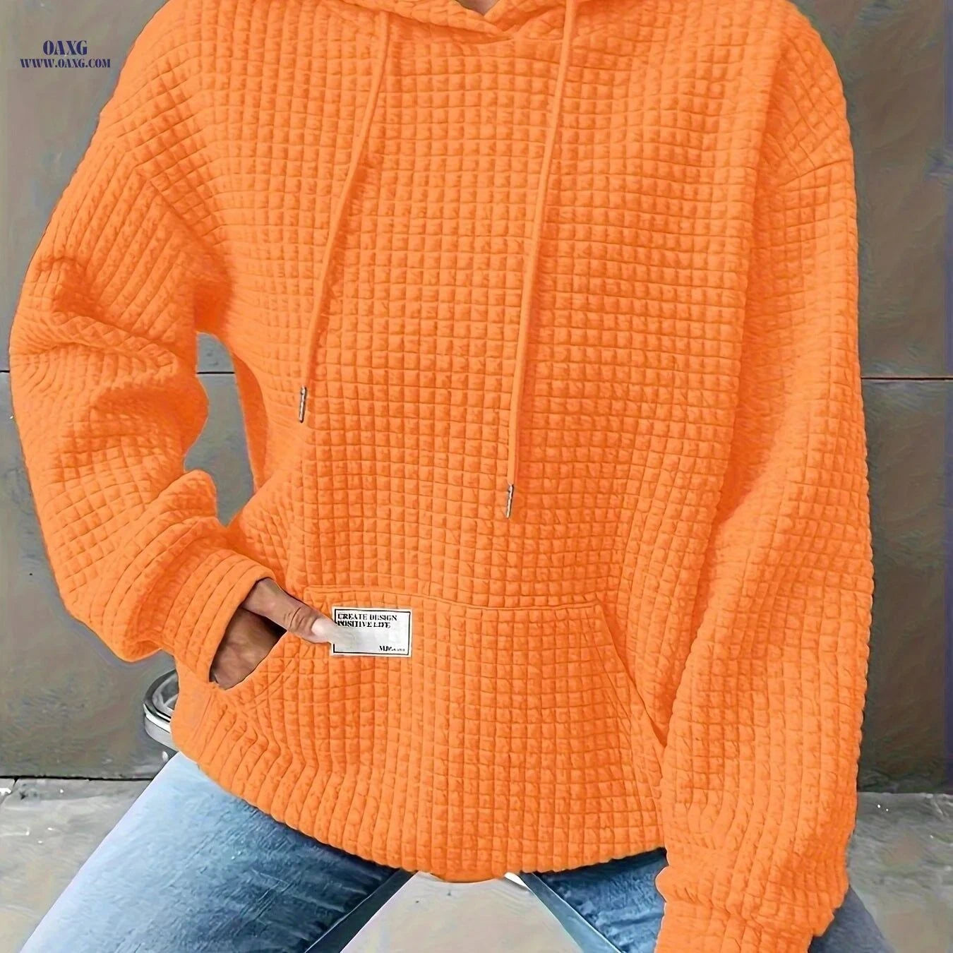 OAXG Women's Waffle Hooded Sweatshirt - Cozy Solid Color Design   OAXG Dark Gray / S