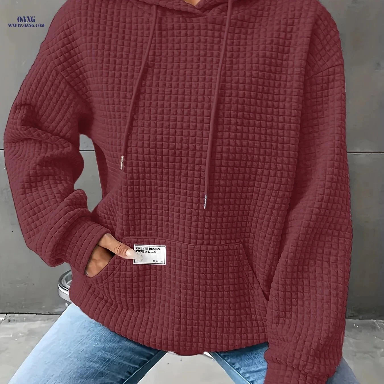 OAXG Women's Waffle Hooded Sweatshirt - Cozy Solid Color Design   OAXG Dark Gray / S