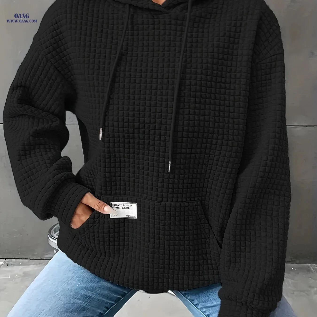 OAXG Women's Waffle Hooded Sweatshirt - Cozy Solid Color Design   OAXG Dark Gray / S