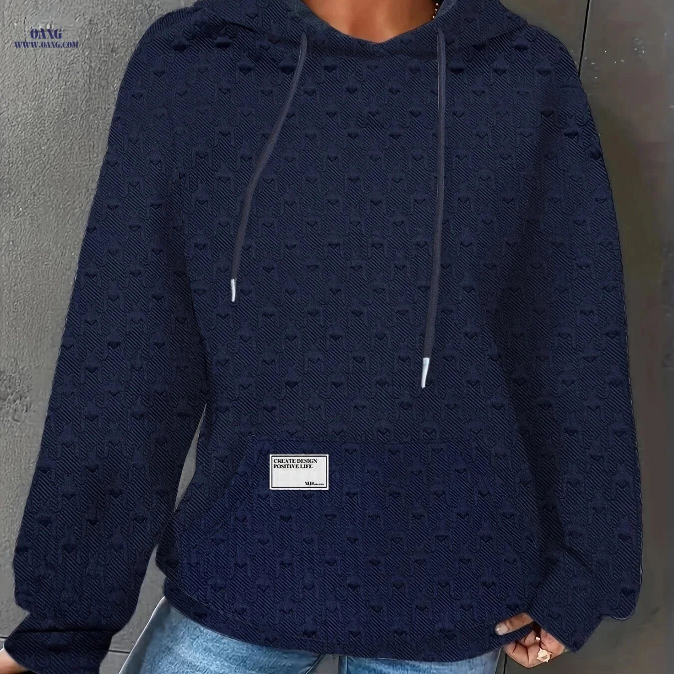 OAXG Women's Waffle Hooded Sweatshirt - Cozy Solid Color Design   OAXG Dark Gray / S