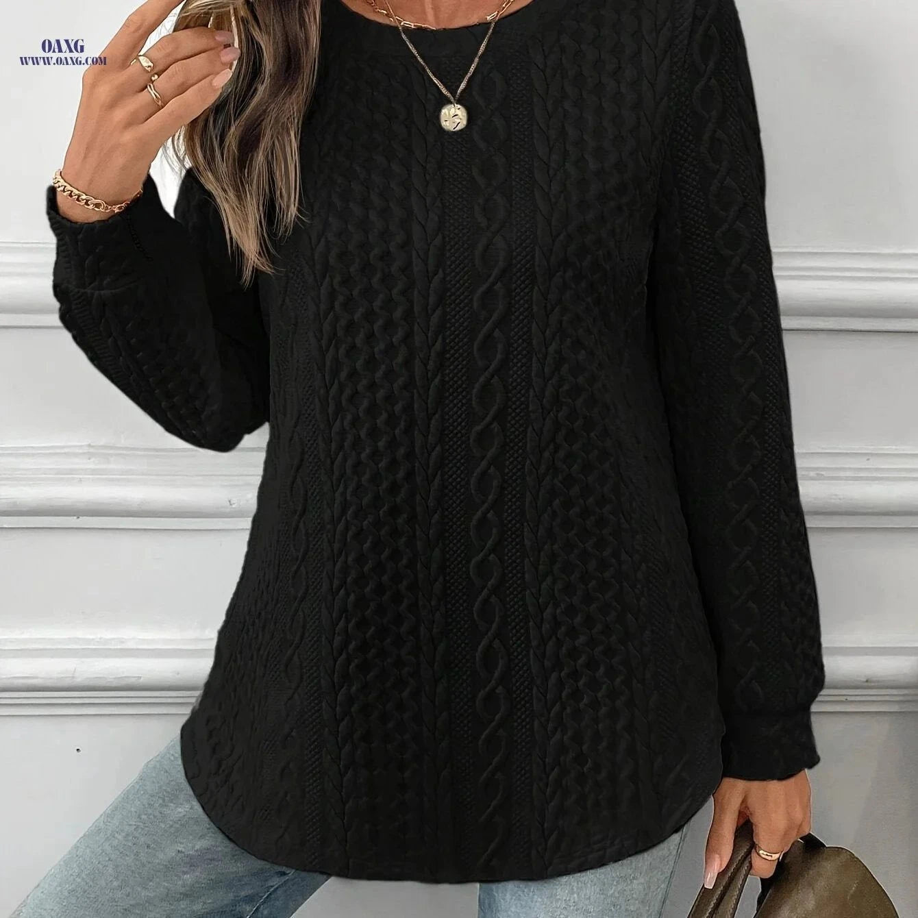 OAXG Women's Warm Double-Layer Sweatshirt - Casual Fall Style   OAXG White / S