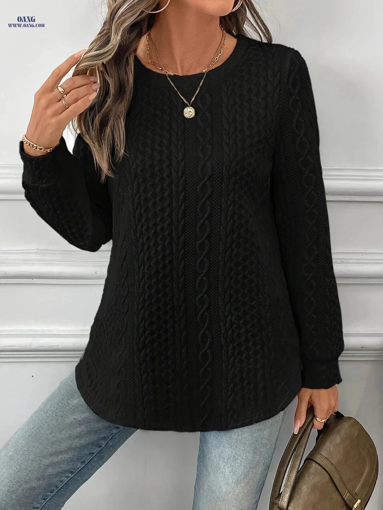 OAXG Women's Warm Double-Layer Sweatshirt - Casual Fall Style   OAXG White / S