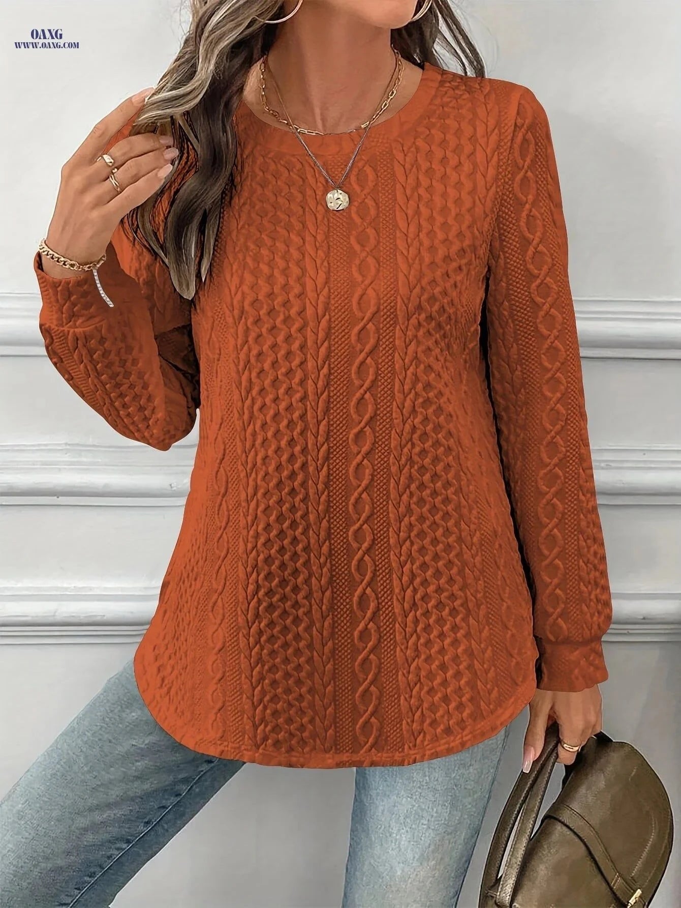 OAXG Women's Warm Double-Layer Sweatshirt - Casual Fall Style   OAXG White / S