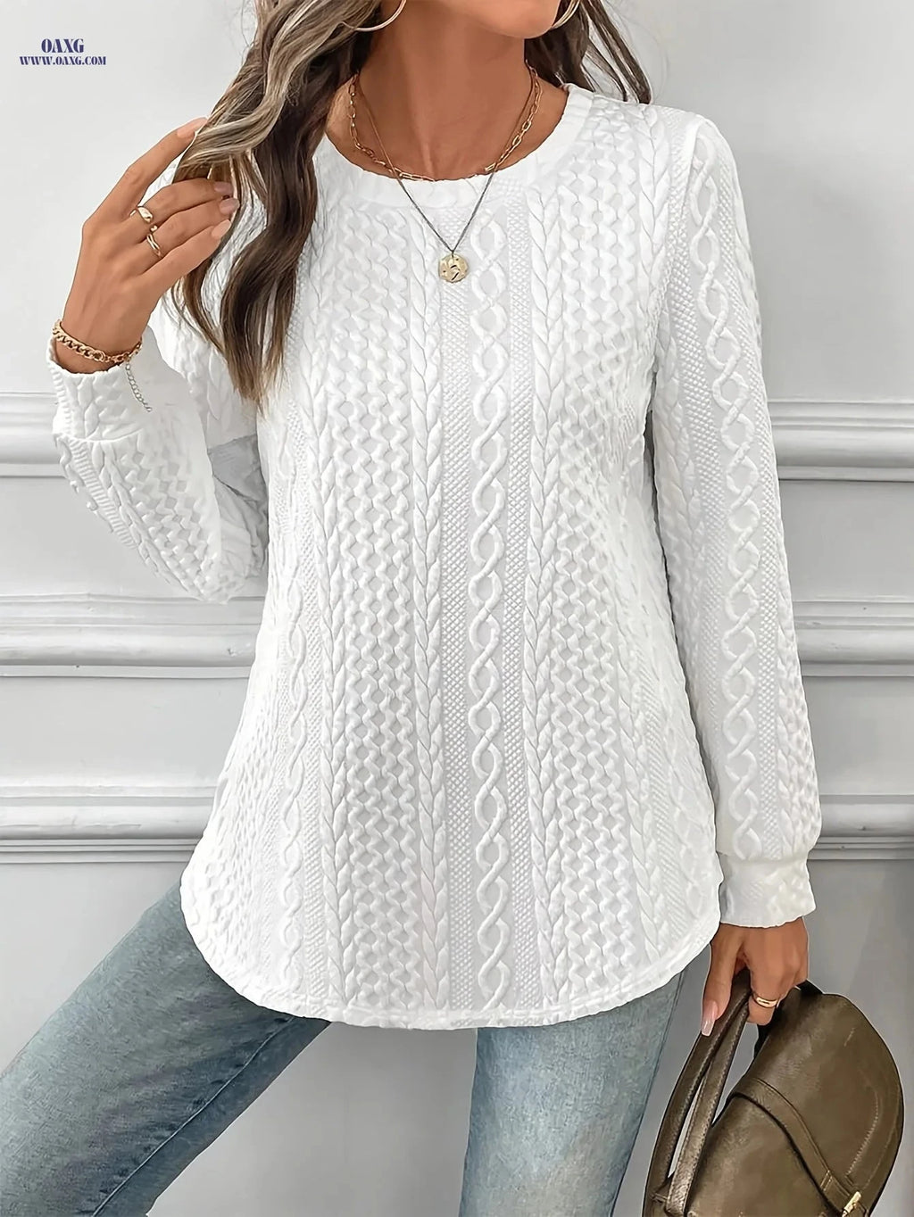 OAXG Women's Warm Double-Layer Sweatshirt - Casual Fall Style   OAXG White / S