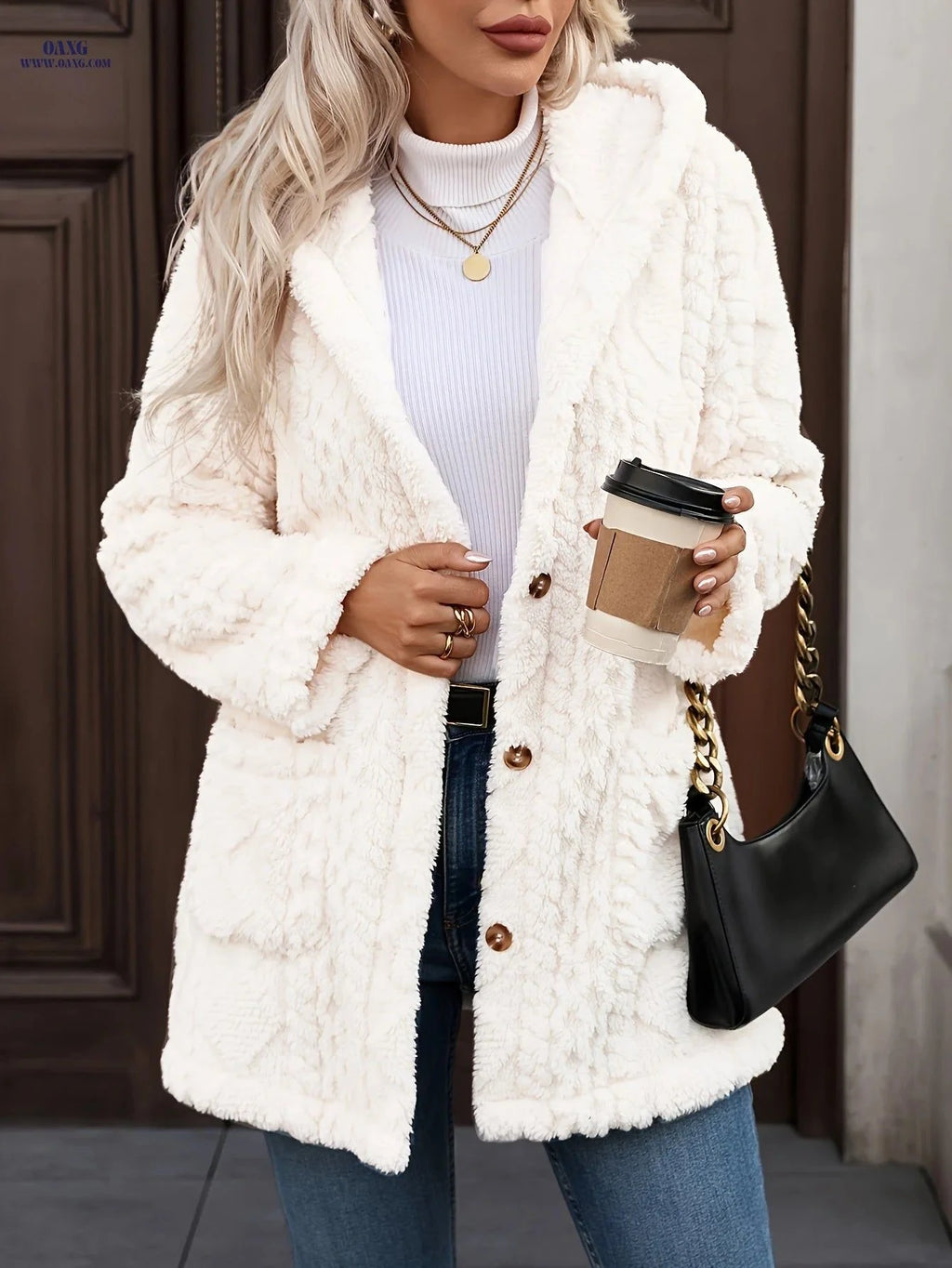OAXG Women's Warm Double-Sided Hooded Coat - Elegant Style & Pockets   OAXG Apricot / S