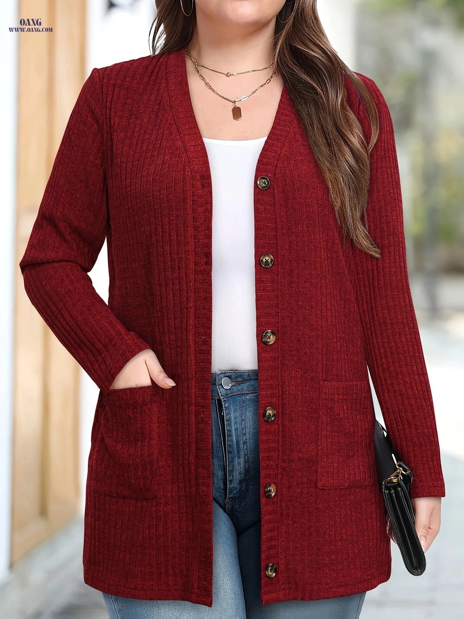 OAXG Women's Warm Fashion Cardigan - Elegant with Pockets   OAXG Black / S