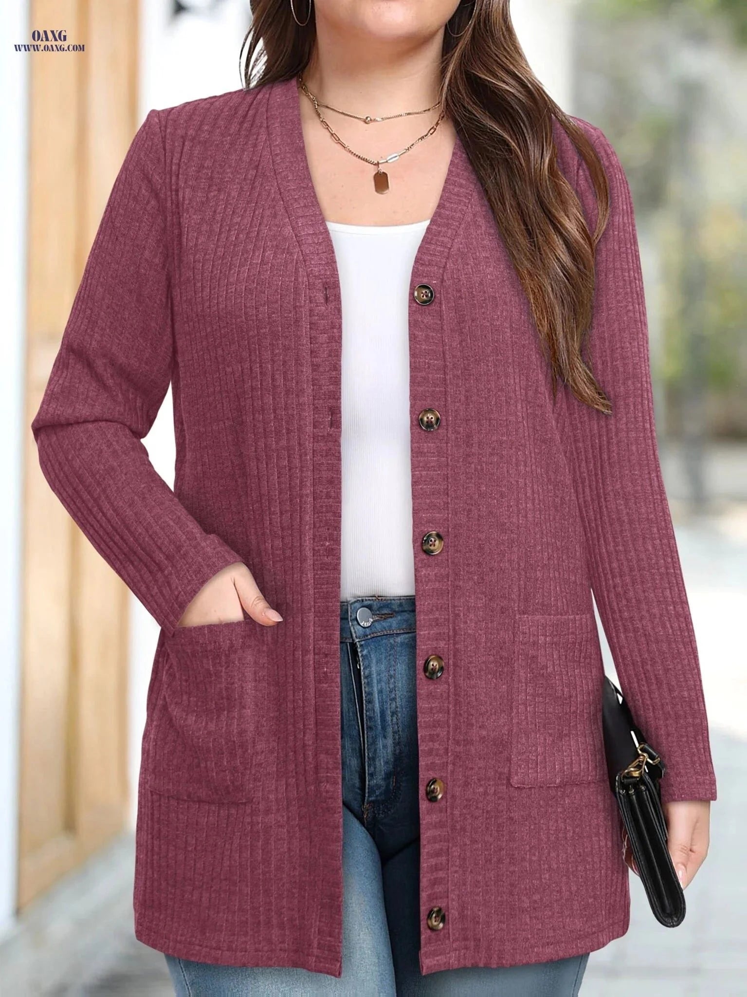 OAXG Women's Warm Fashion Cardigan - Elegant with Pockets   OAXG Black / S