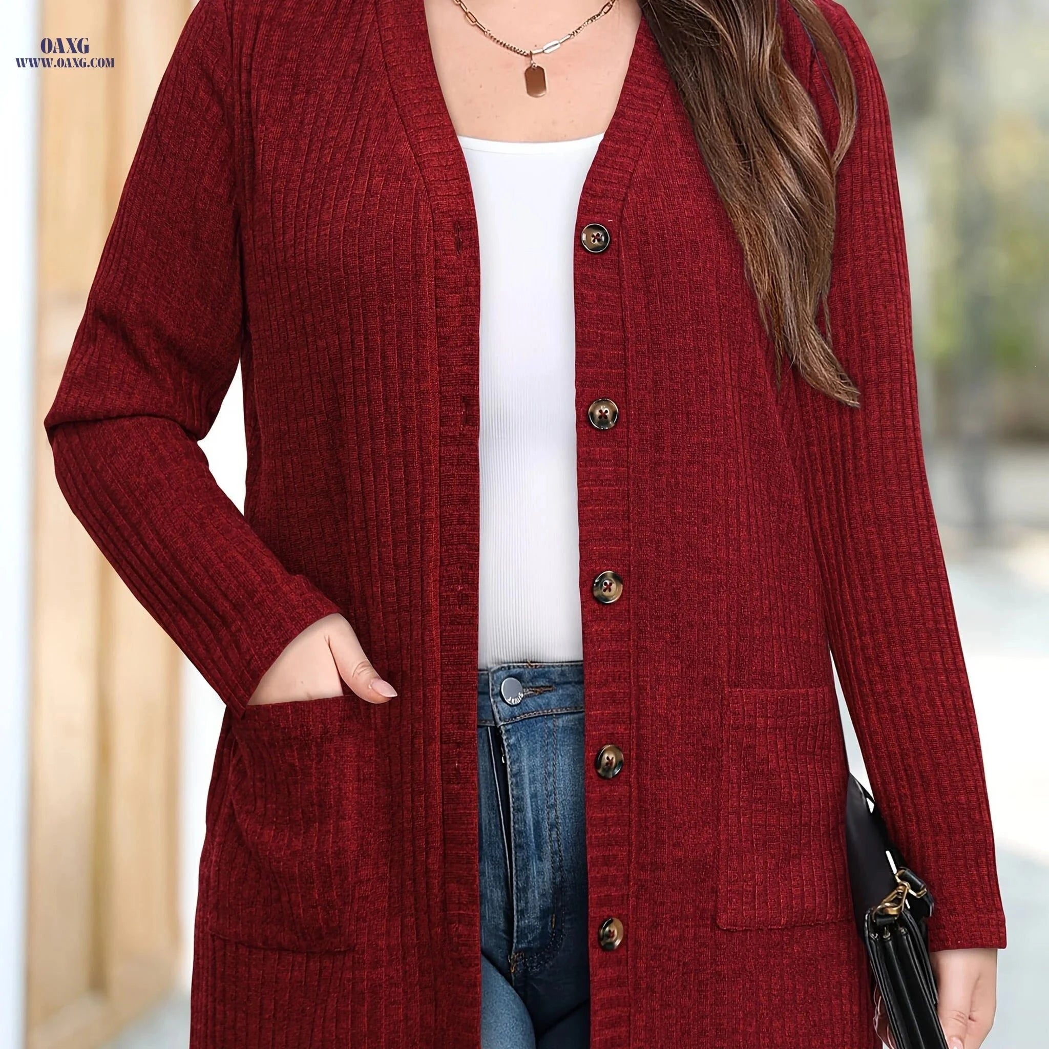OAXG Women's Warm Fashion Cardigan - Elegant with Pockets   OAXG Black / S