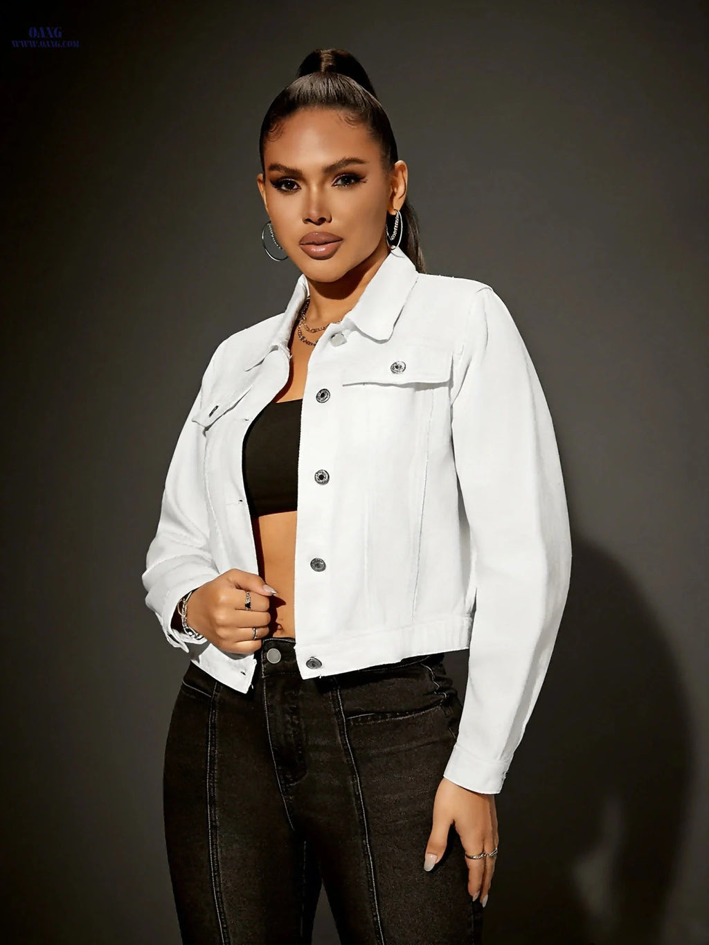 OAXG Women's White Denim Jacket - Casual Spring/Summer Coat   OAXG 