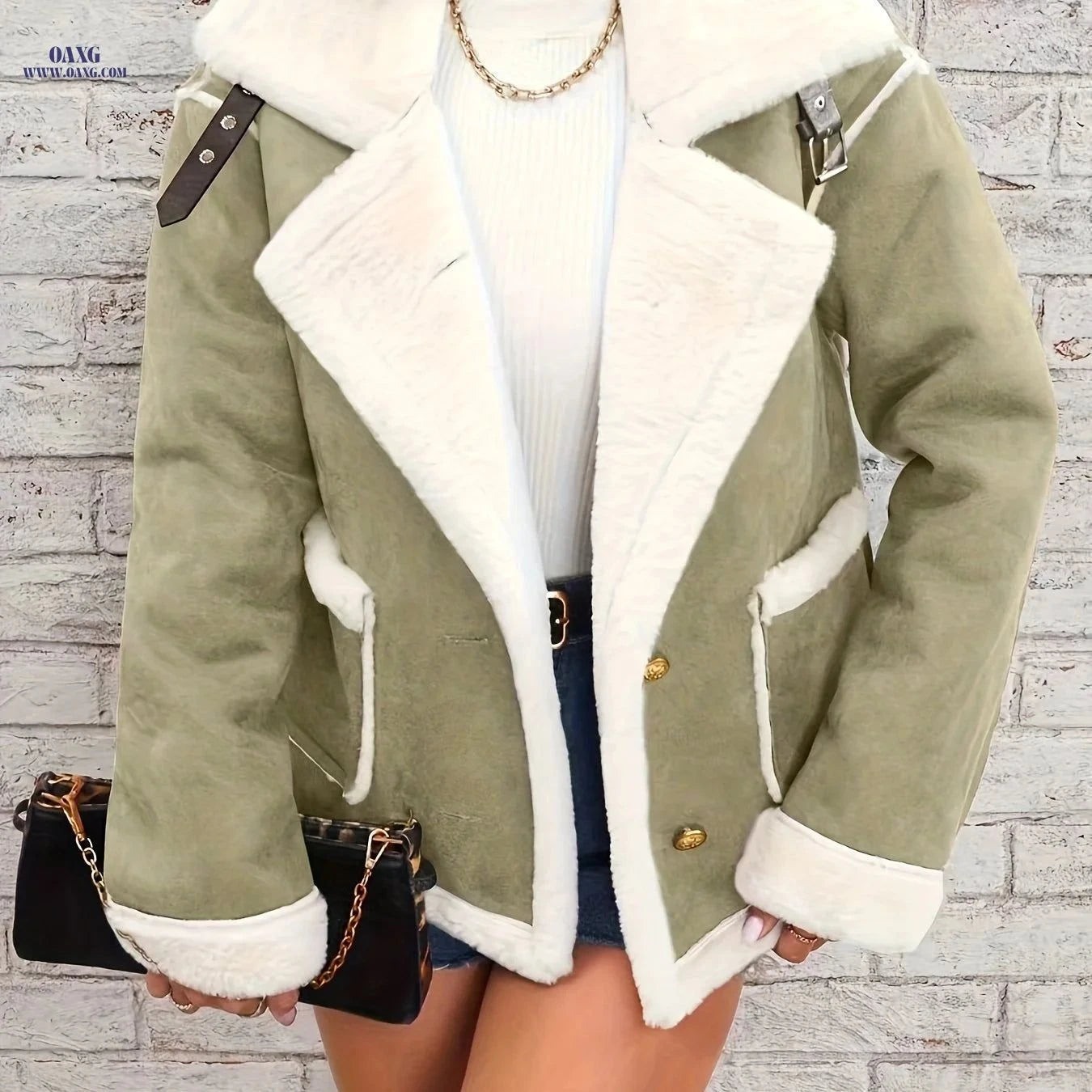OAXG Women's Winter Coat - Casual Biker Style for Fall/Winter   OAXG Pink / S