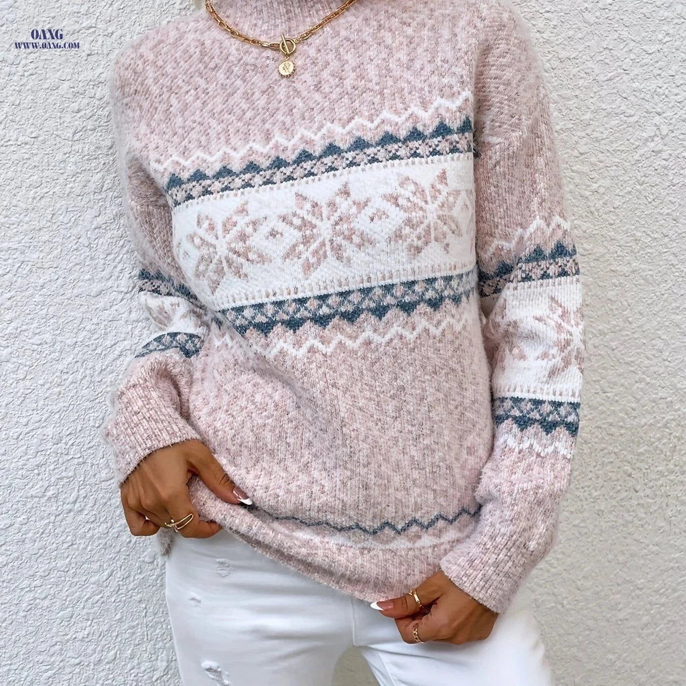 OAXG Women's Winter Half-Turtleneck Sweater - Casual Christmas Style   OAXG Grey / S