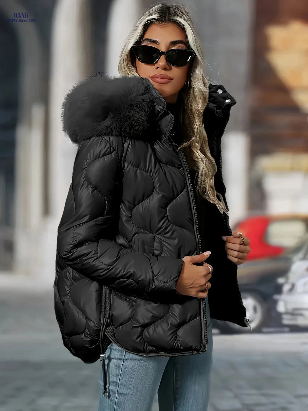 OAXG Women's Winter Jacket with Hood - Elegant Puffer Coat   OAXG 