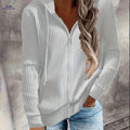 OAXG Women's Zip Up Drawstring Hoodie - Casual Long Sleeve Sweatshirt   OAXG White / S