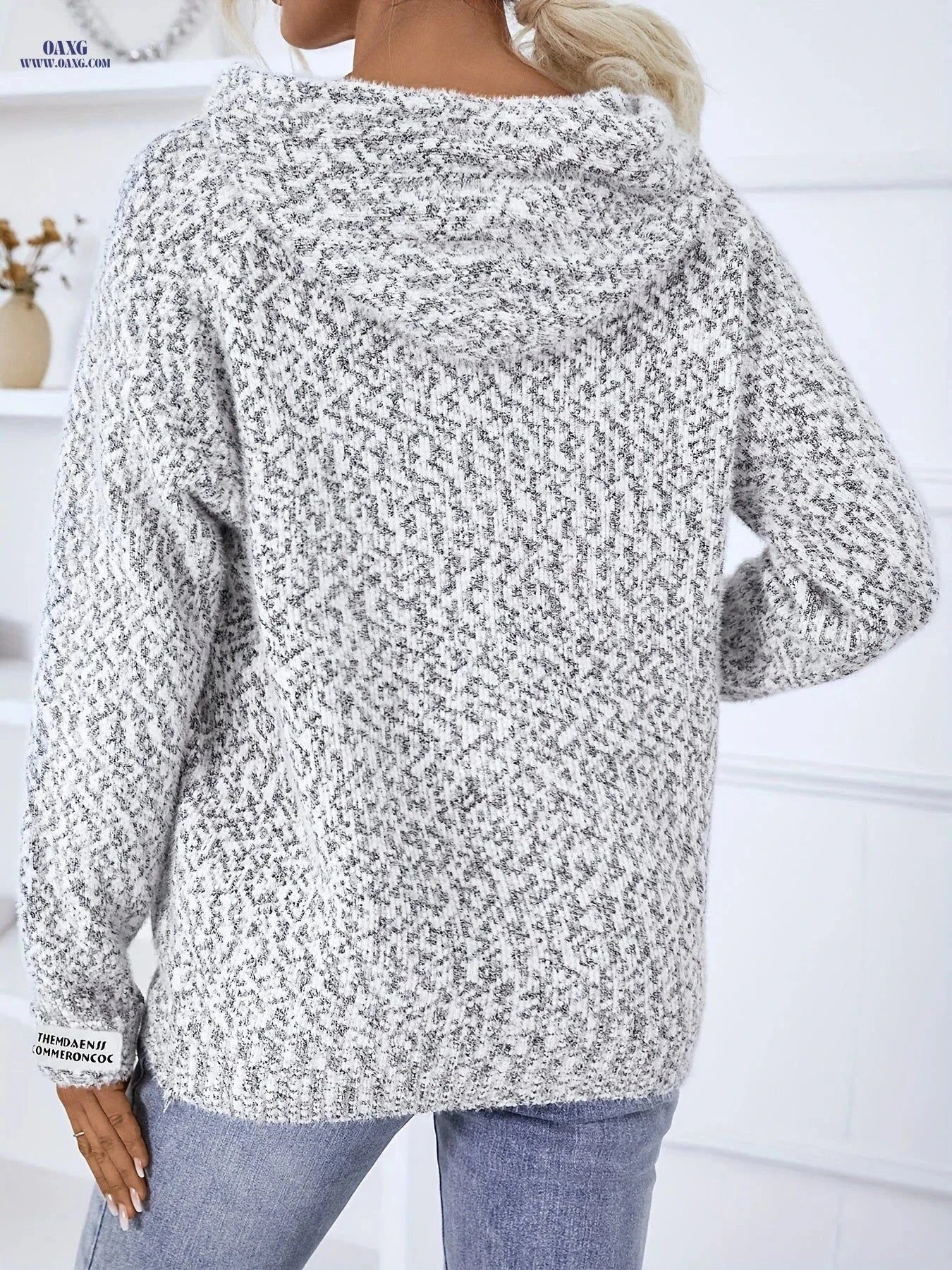 OAXG Women's Zip-Up Hooded Sweater - Elegant Loose Fit, Long Sleeve   OAXG pink color / S