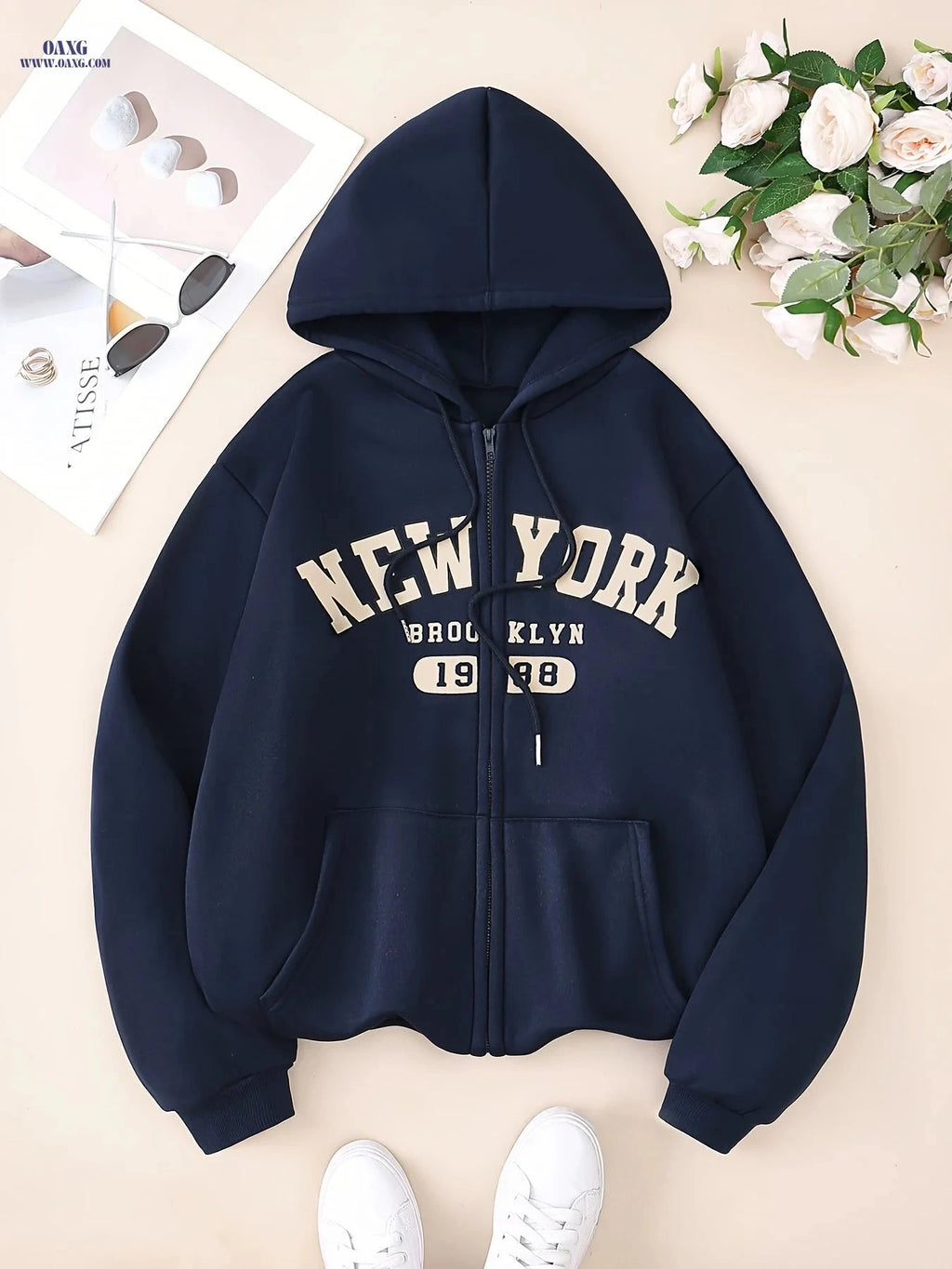 OAXG Women’s Zip-Up Hoodie - Casual Fleece Jacket for Spring/Fall   OAXG 