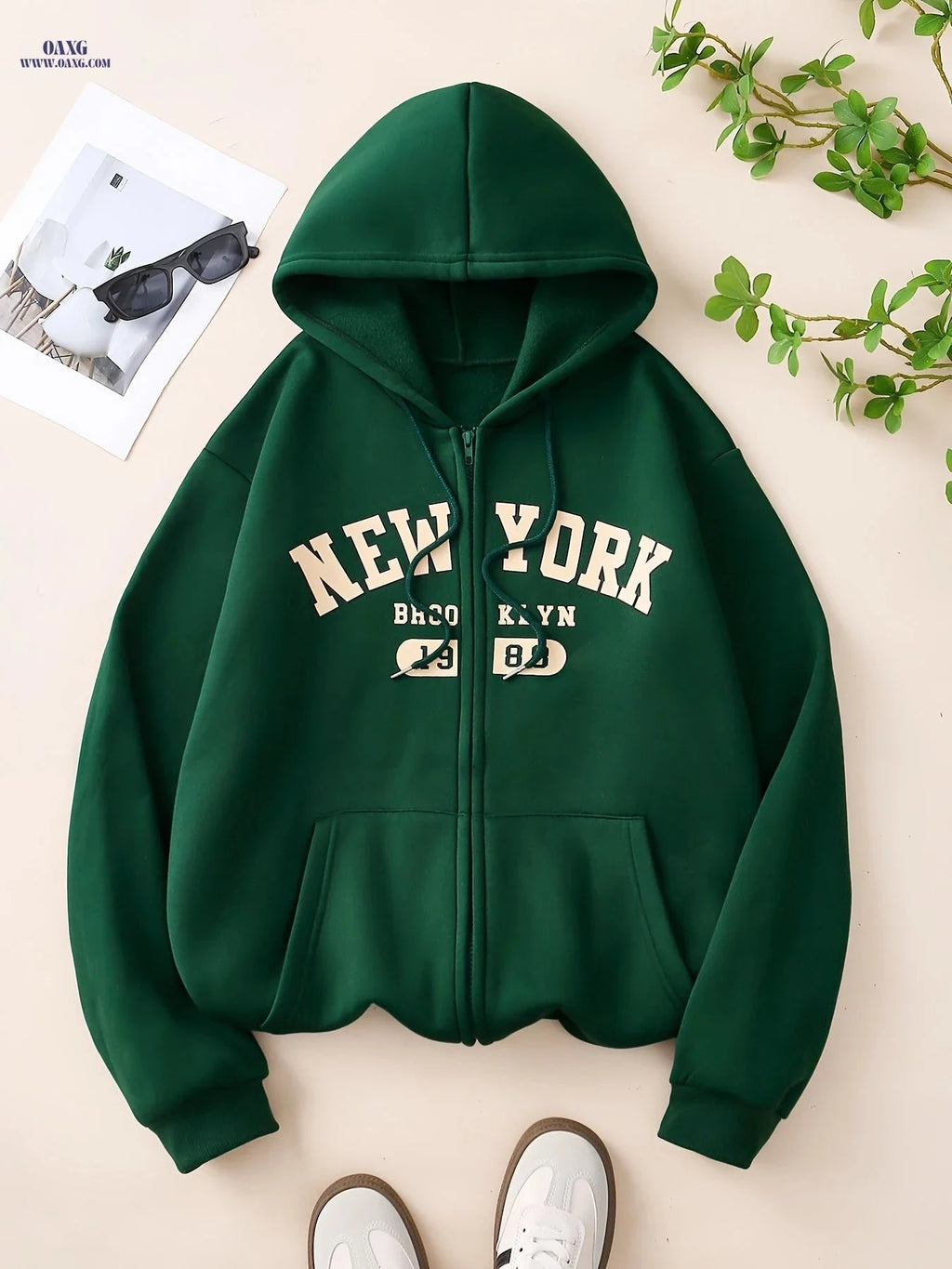 OAXG Women’s Zip-Up Hoodie - Casual Fleece Jacket for Spring/Fall   OAXG 