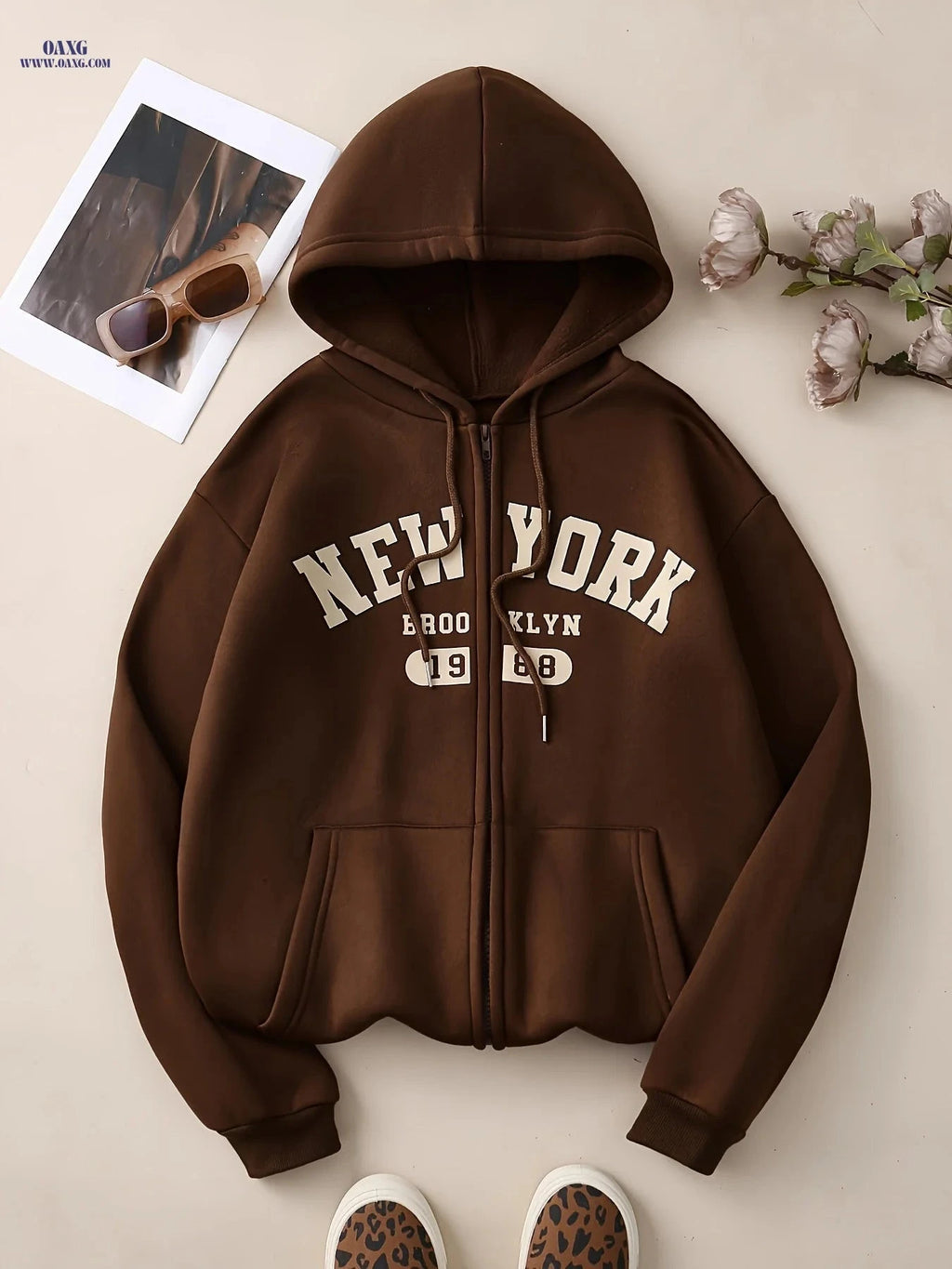 OAXG Women's Zip-Up Hoodie - Casual Fleece Jacket for Spring/Fall   OAXG 