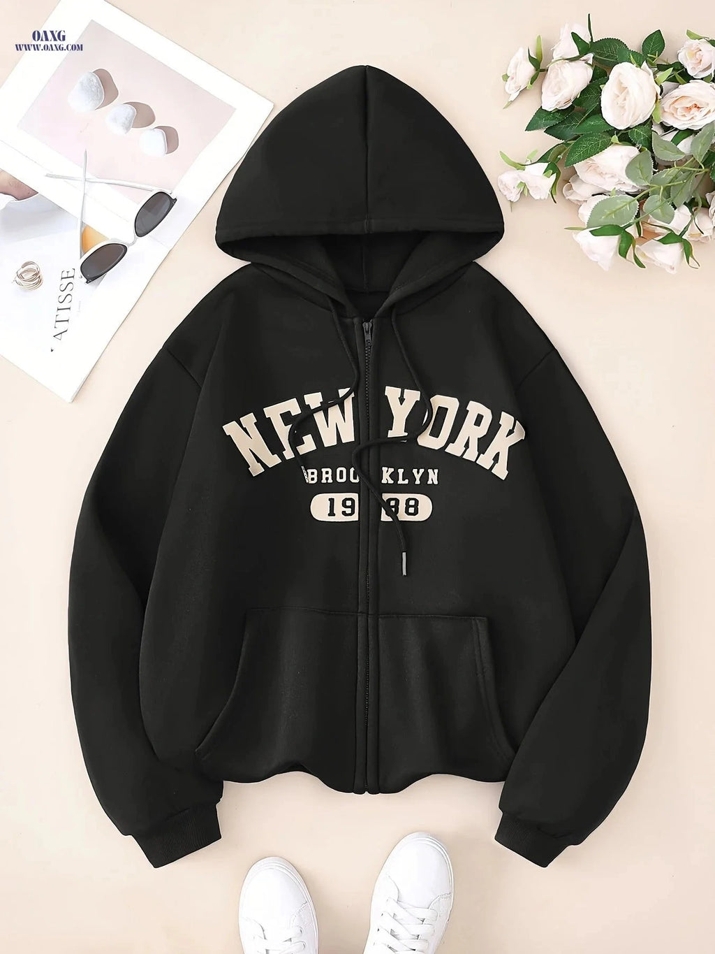 OAXG Women’s Zip-Up Hoodie - Casual Fleece Jacket for Spring/Fall   OAXG 