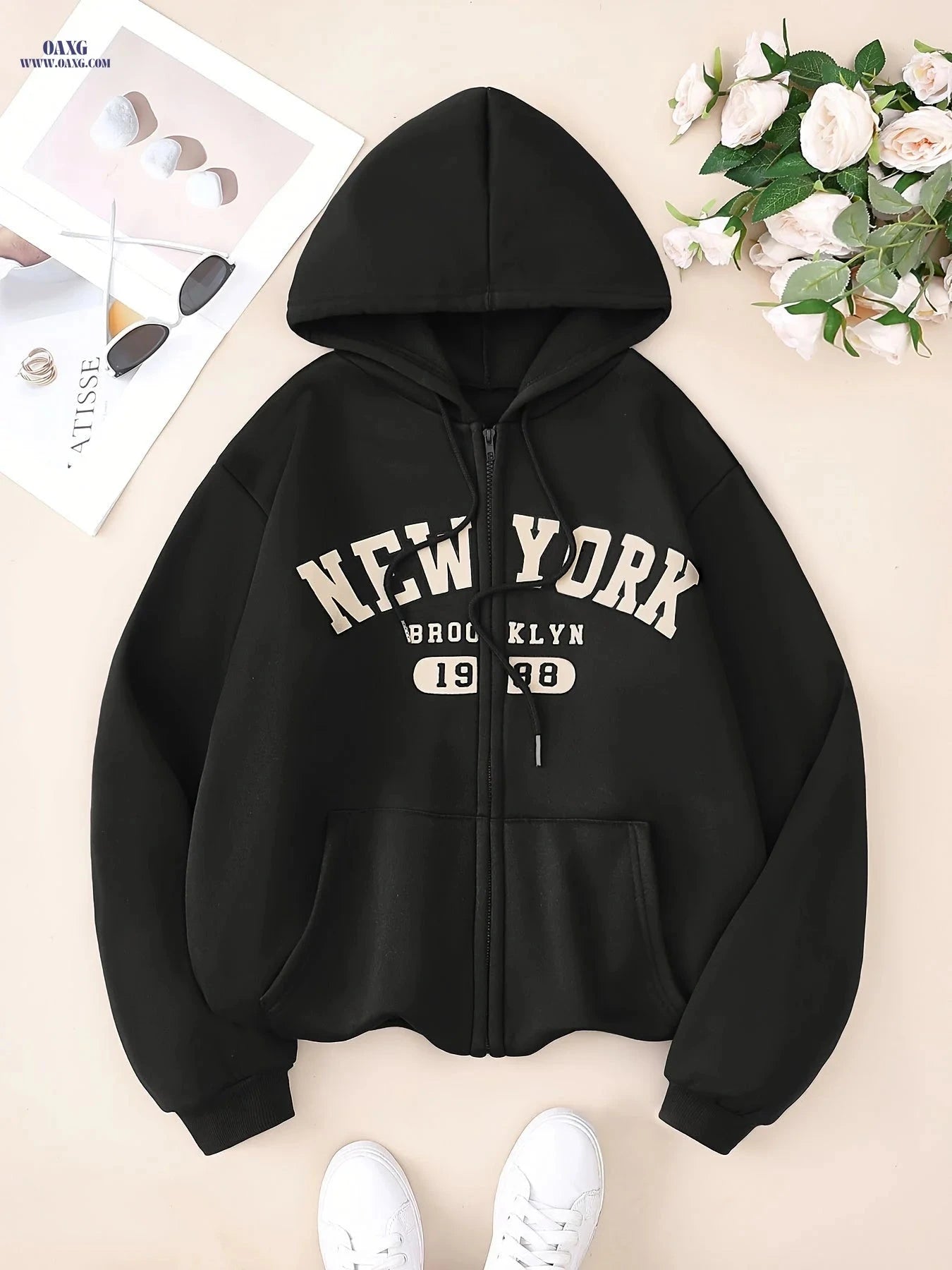 OAXG Women’s Zip-Up Hoodie - Casual Fleece Jacket for Spring/Fall   OAXG 