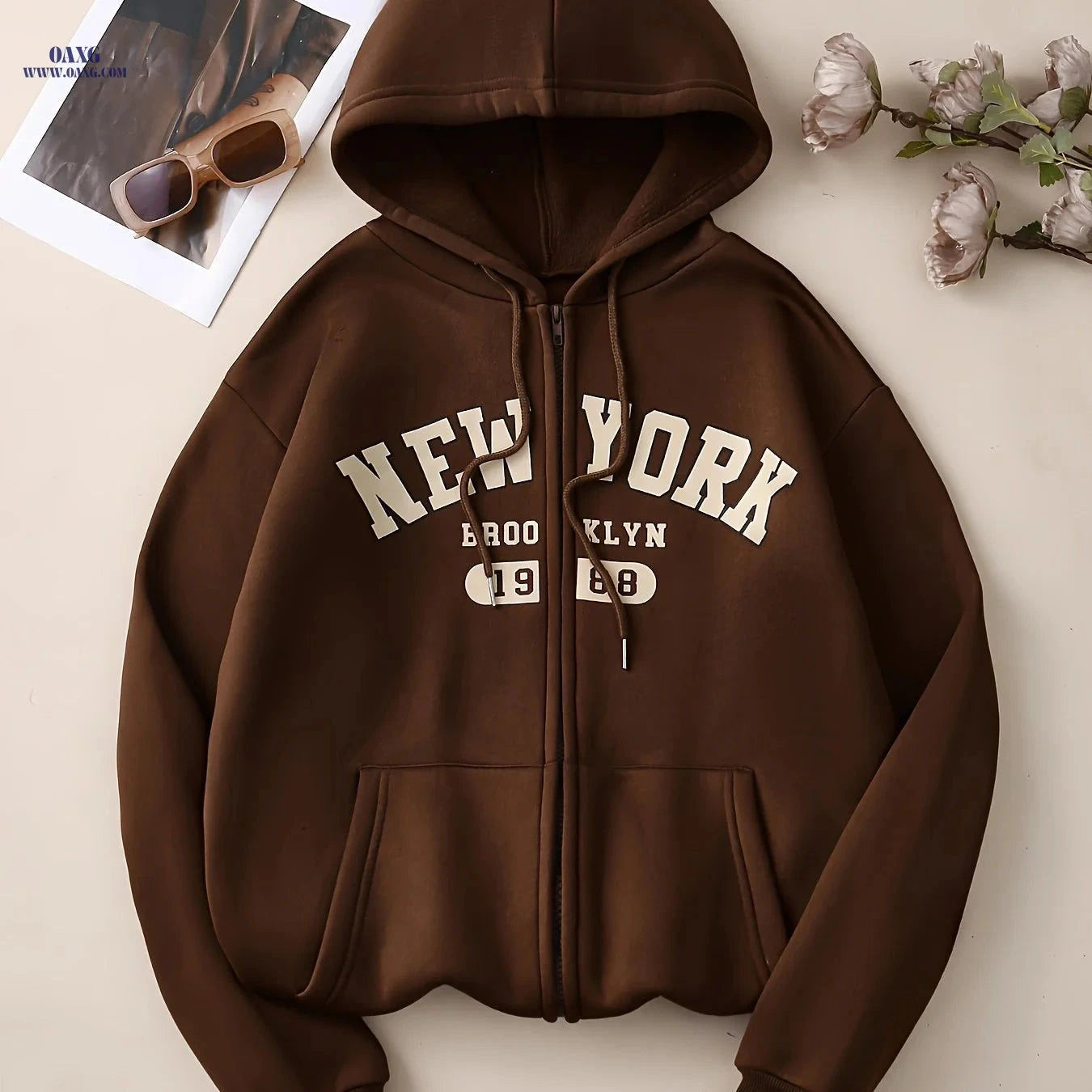 OAXG Women’s Zip-Up Hoodie - Casual Fleece Jacket for Spring/Fall   OAXG 