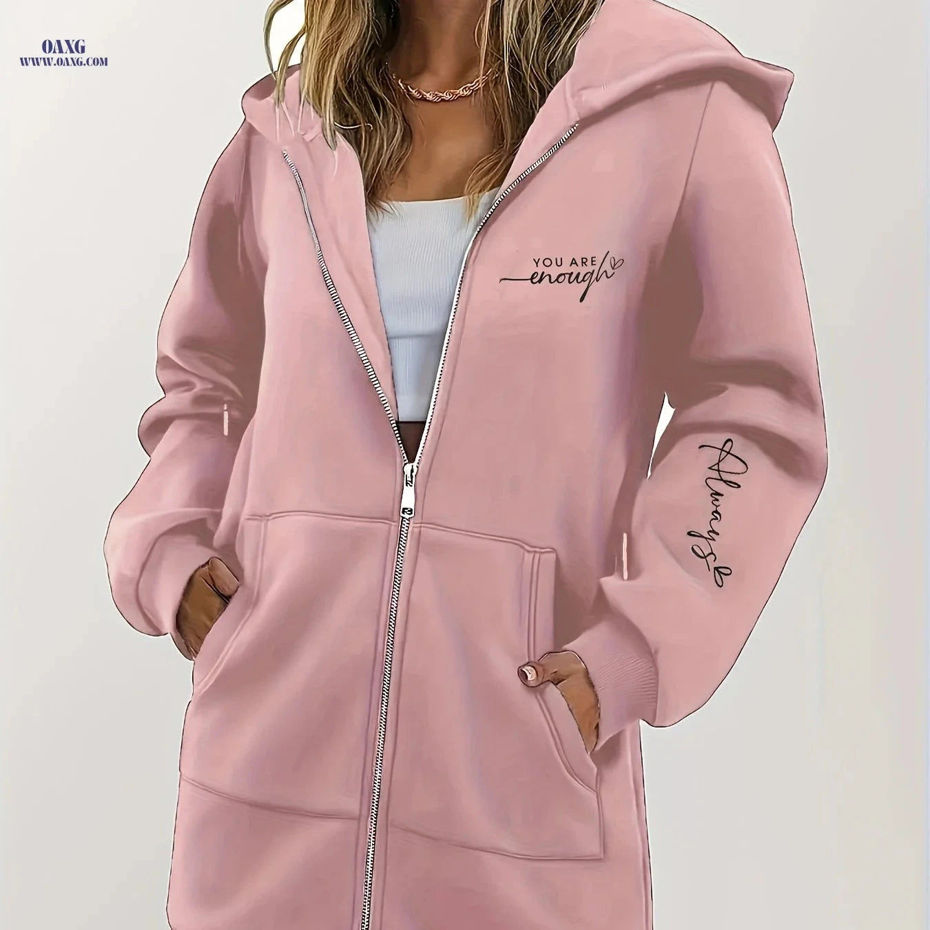 OAXG Women's Zip-Up Hoodie - Geometric Pattern, Micro Elasticity Fit   OAXG 