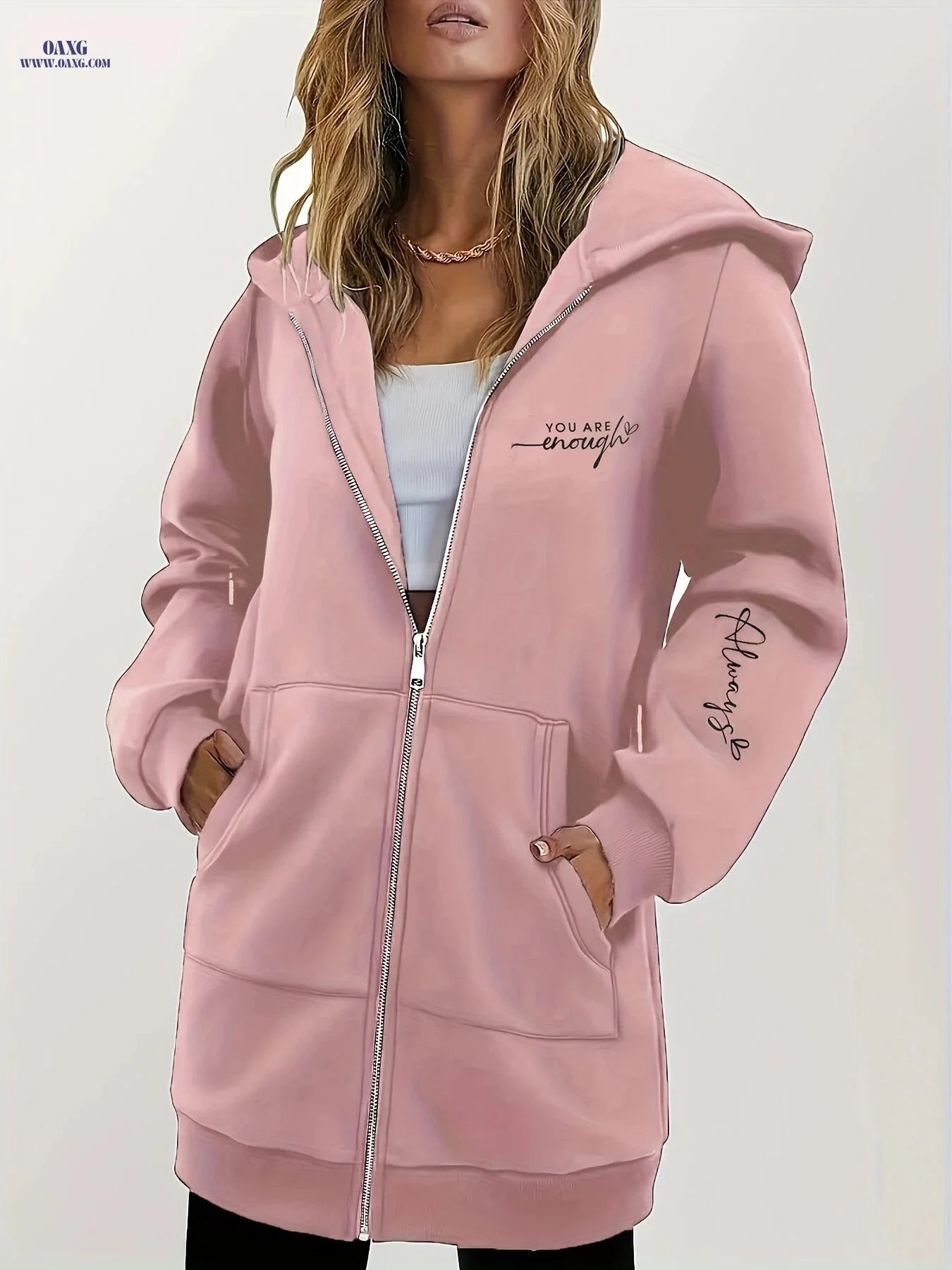 OAXG Women's Zip-Up Hoodie - Geometric Pattern, Micro Elasticity Fit   OAXG 