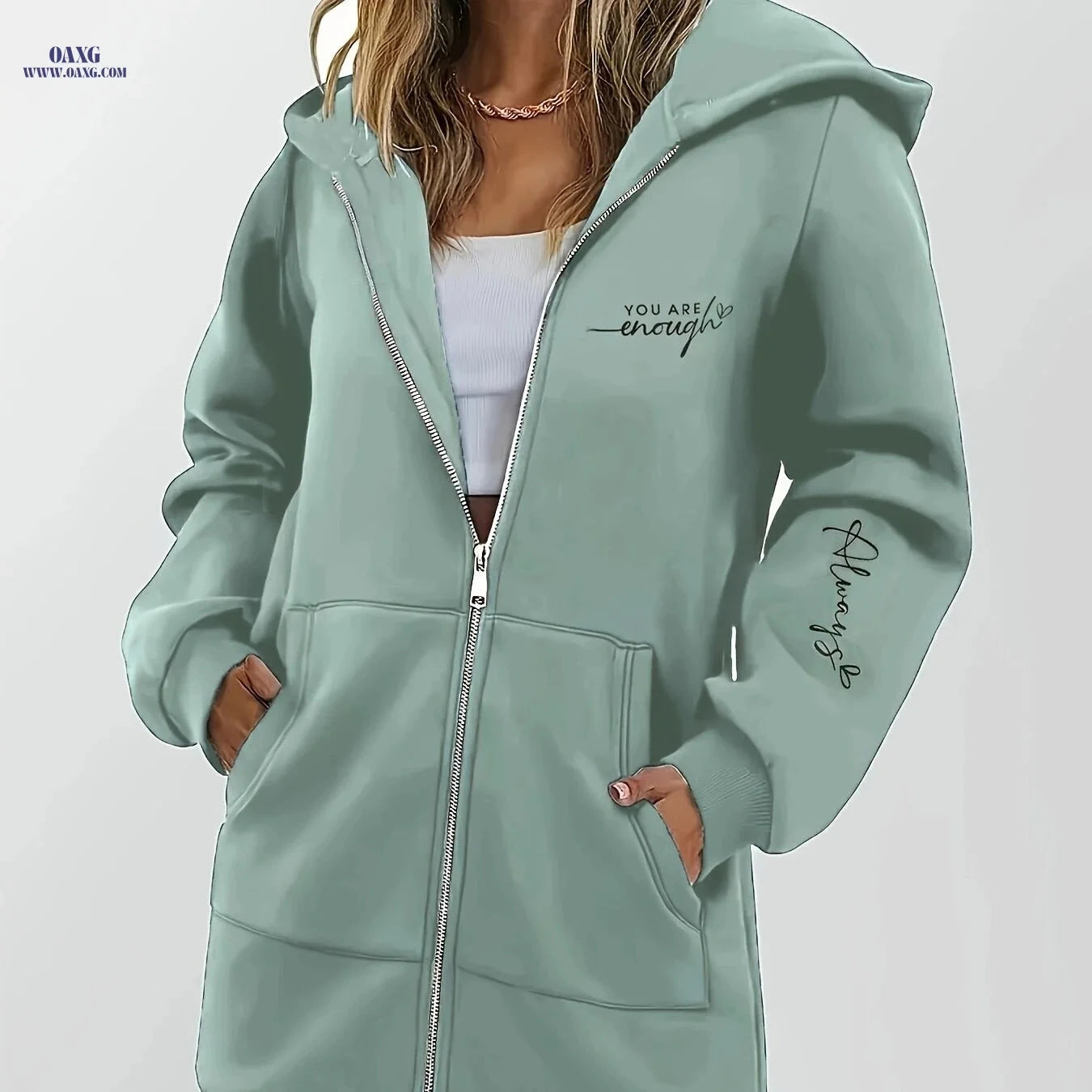 OAXG Women's Zip-Up Hoodie - Geometric Pattern, Micro Elasticity Fit   OAXG 