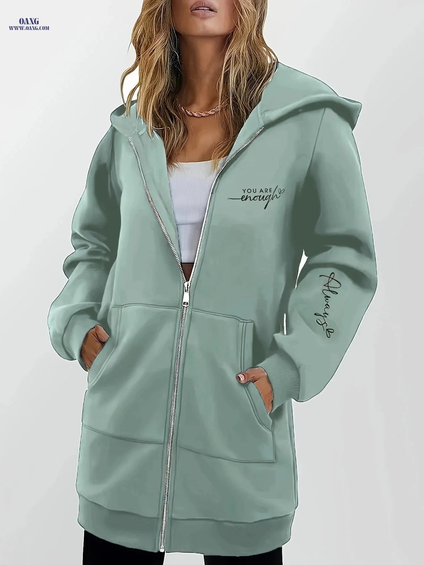 OAXG Women's Zip-Up Hoodie - Geometric Pattern, Micro Elasticity Fit   OAXG 