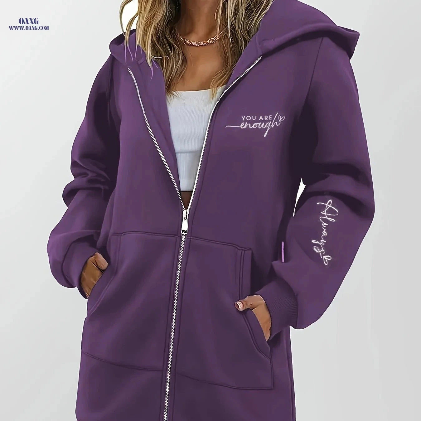 OAXG Women's Zip-Up Hoodie - Geometric Pattern, Micro Elasticity Fit   OAXG 