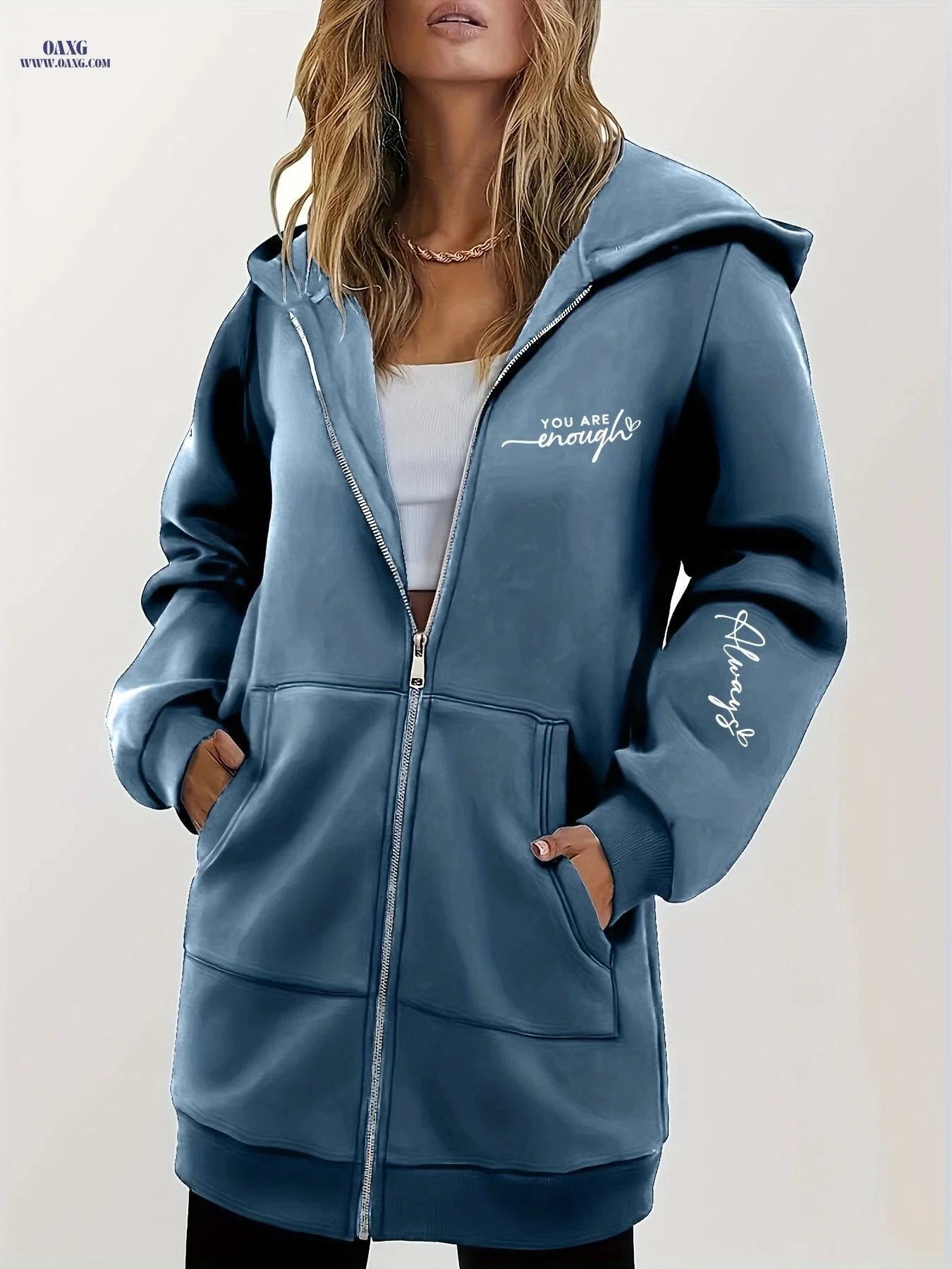 OAXG Women's Zip-Up Hoodie - Geometric Pattern, Micro Elasticity Fit   OAXG 