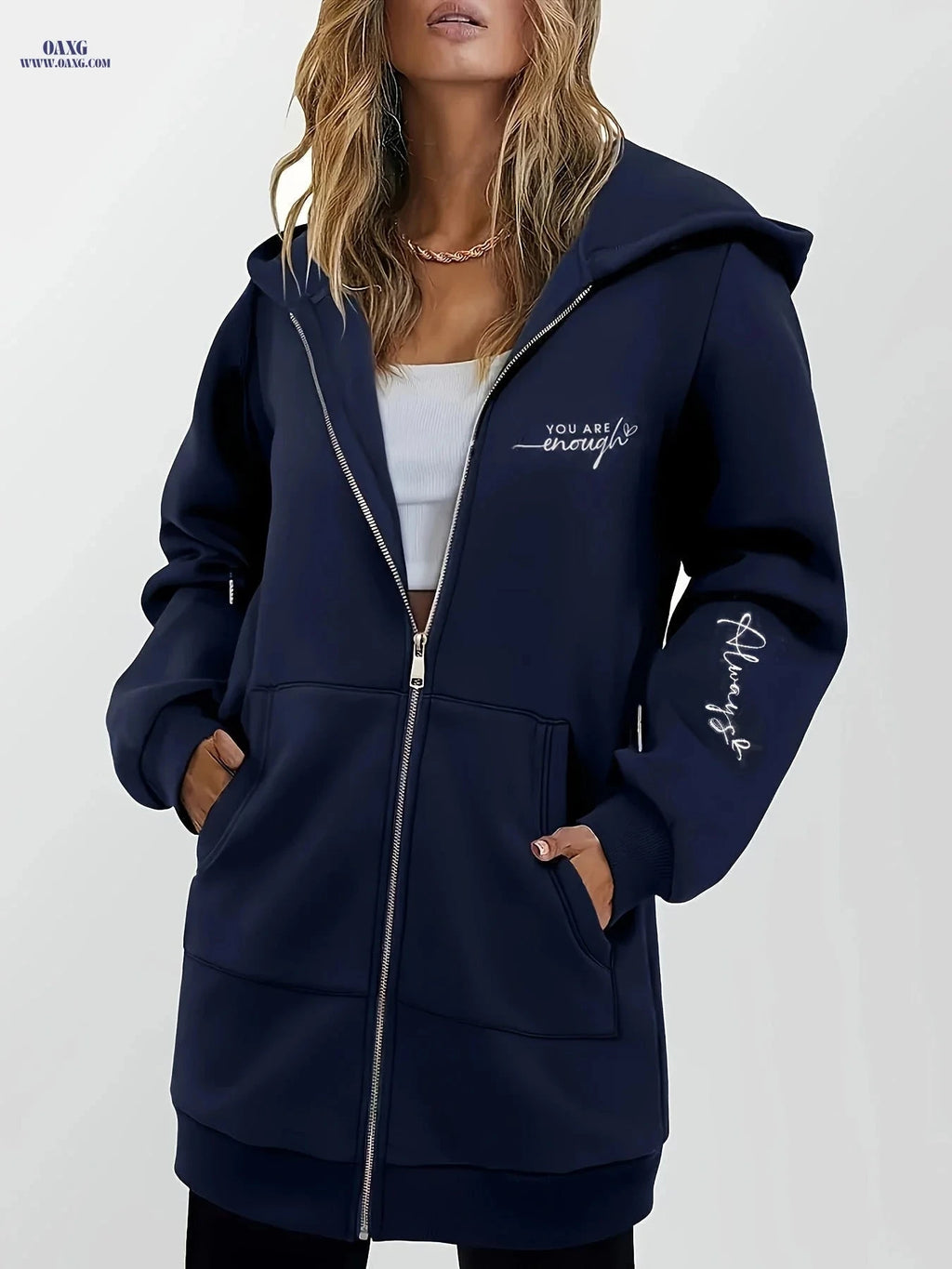 OAXG Women's Zip-Up Hoodie - Geometric Pattern, Micro Elasticity Fit   OAXG 