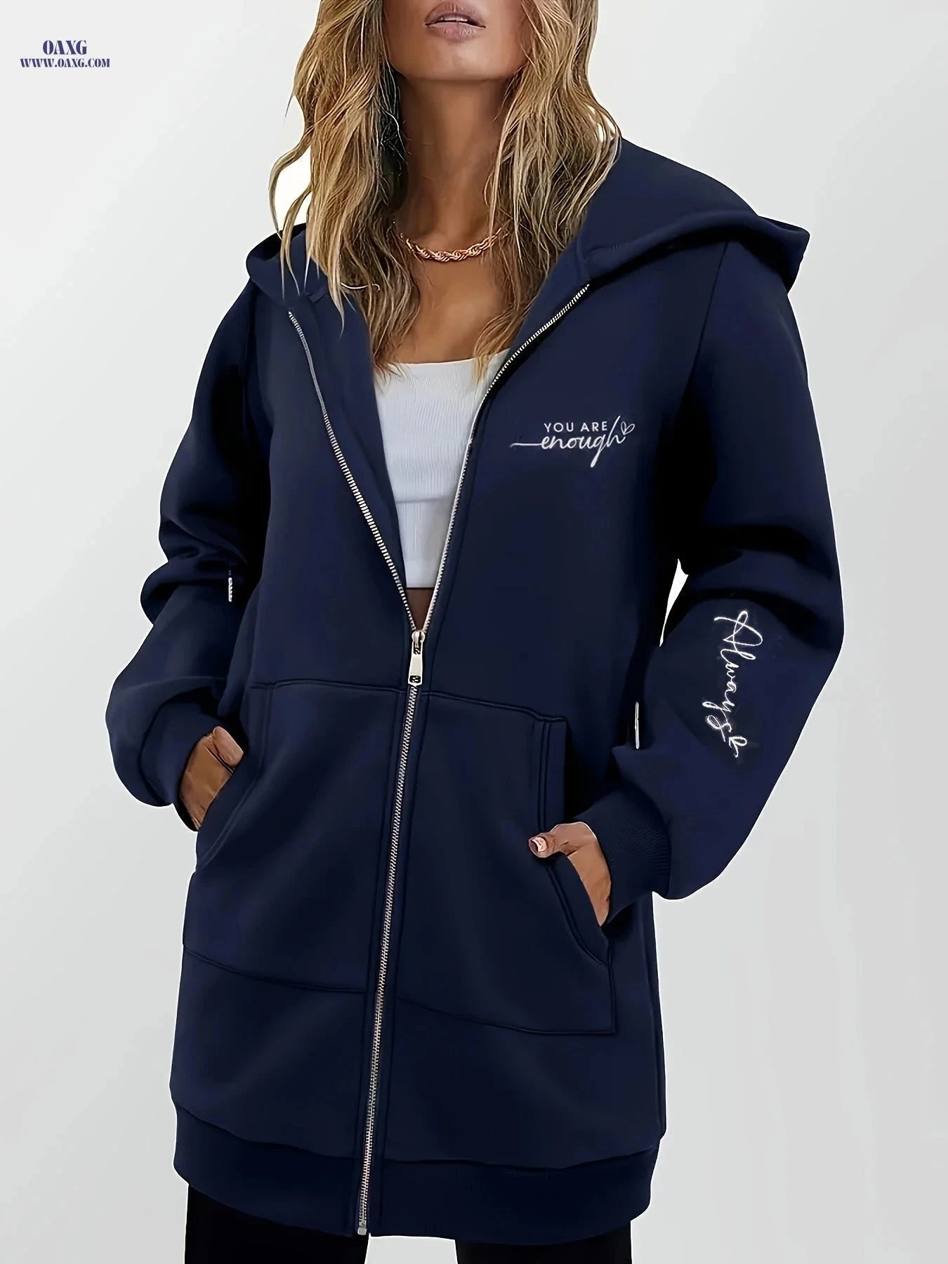 OAXG Women's Zip-Up Hoodie - Geometric Pattern, Micro Elasticity Fit   OAXG 