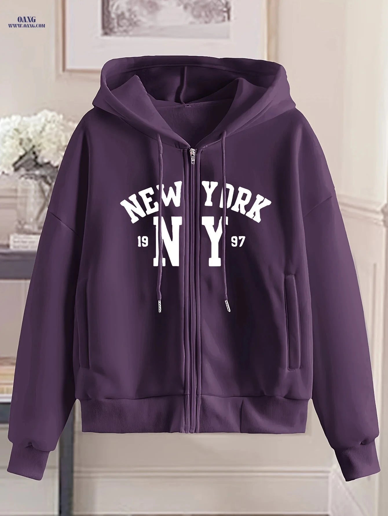 OAXG Women's Zip-Up Hoodie - Geometric Pattern, Spring/Fall Style   OAXG 
