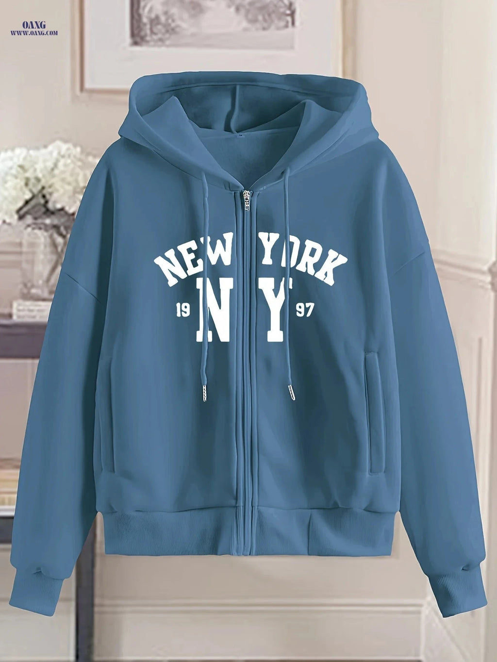OAXG Women's Zip-Up Hoodie - Geometric Pattern, Spring/Fall Style   OAXG 