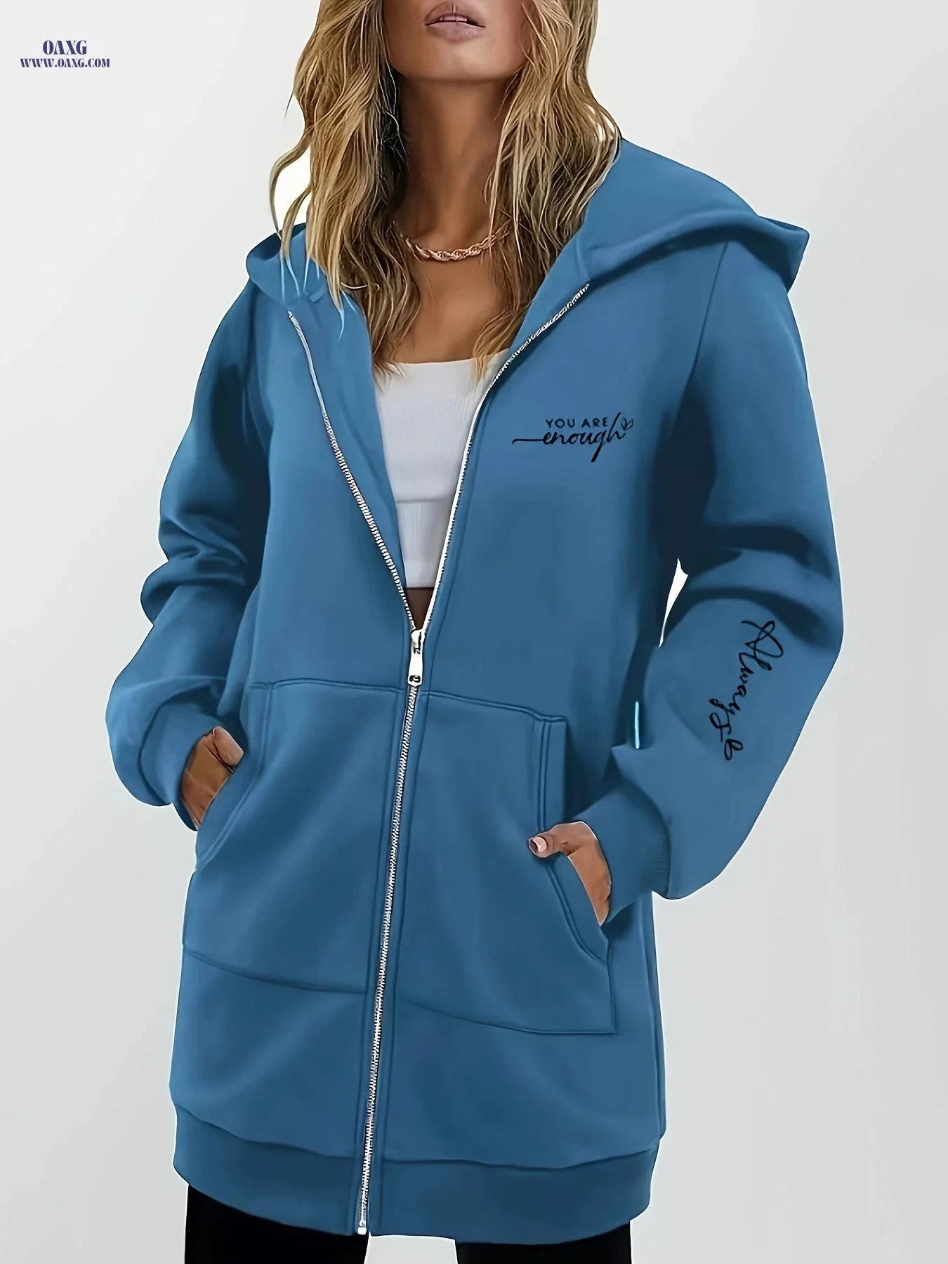 OAXG Women's Zip-Up Hoodie - Geometric Print, Micro Elasticity   OAXG 