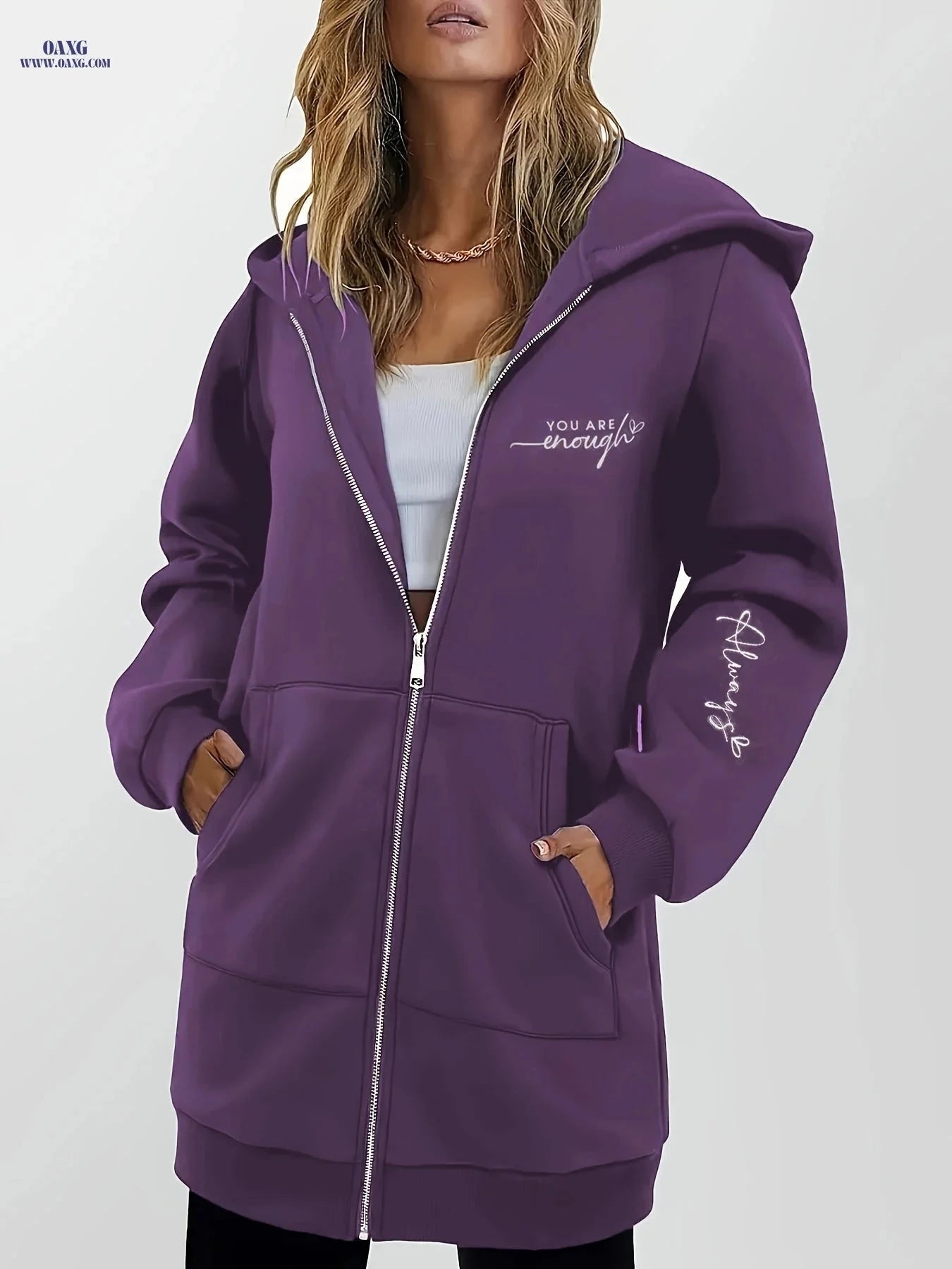 OAXG Women's Zip-Up Hoodie - Geometric Print, Micro Elasticity   OAXG 