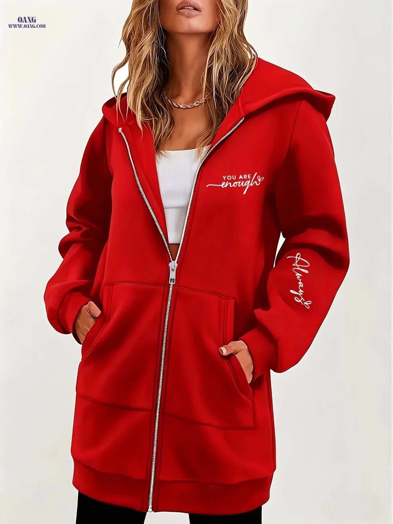 OAXG Women's Zip-Up Hoodie - Geometric Print, Micro Elasticity   OAXG 