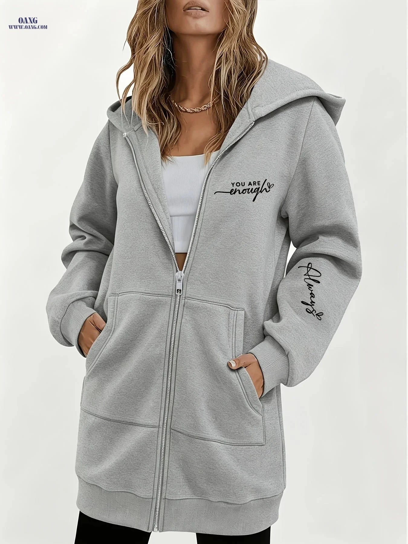 OAXG Women's Zip-Up Hoodie - Geometric Print, Micro Elasticity   OAXG 