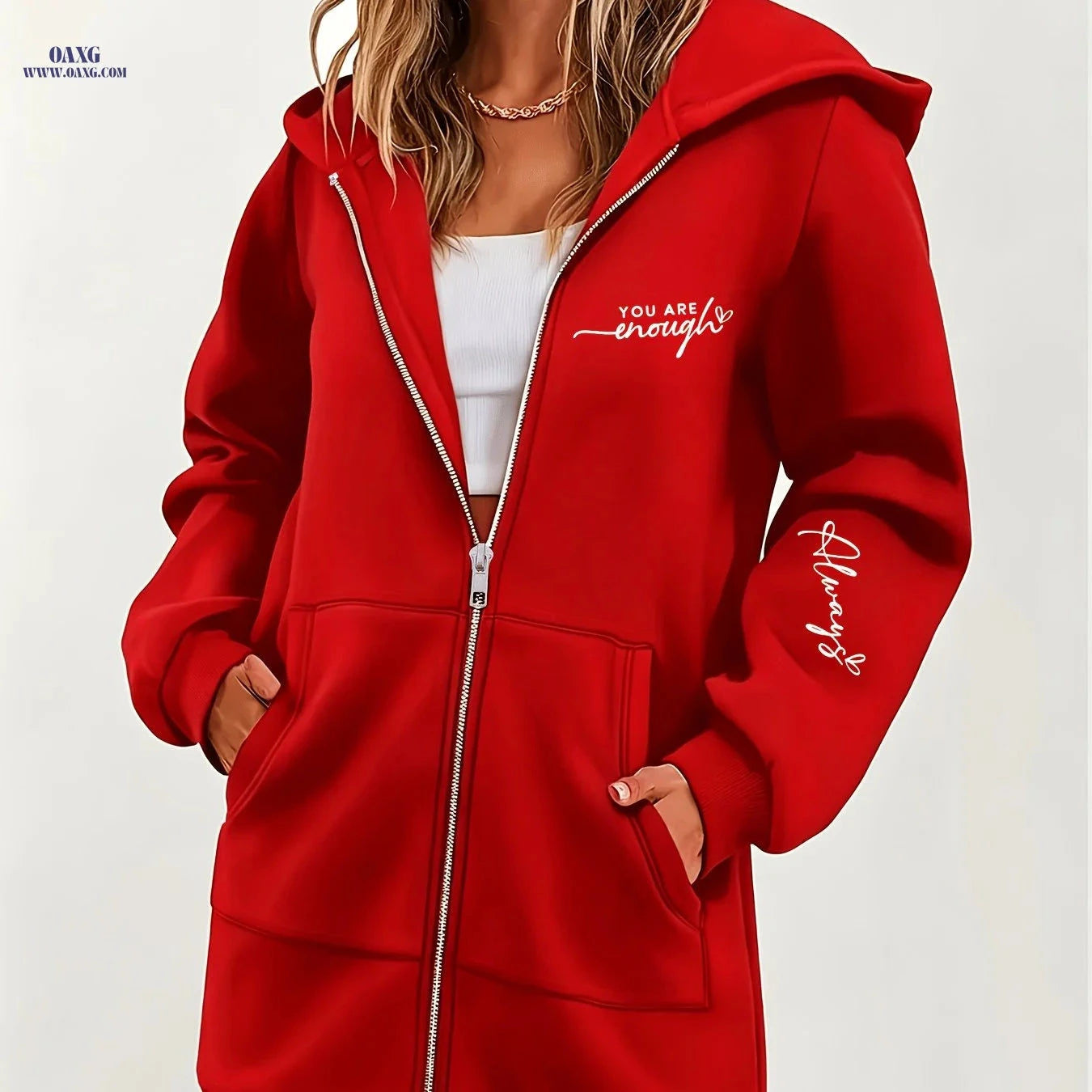 OAXG Women's Zip-Up Hoodie - Geometric Print, Micro Elasticity   OAXG 