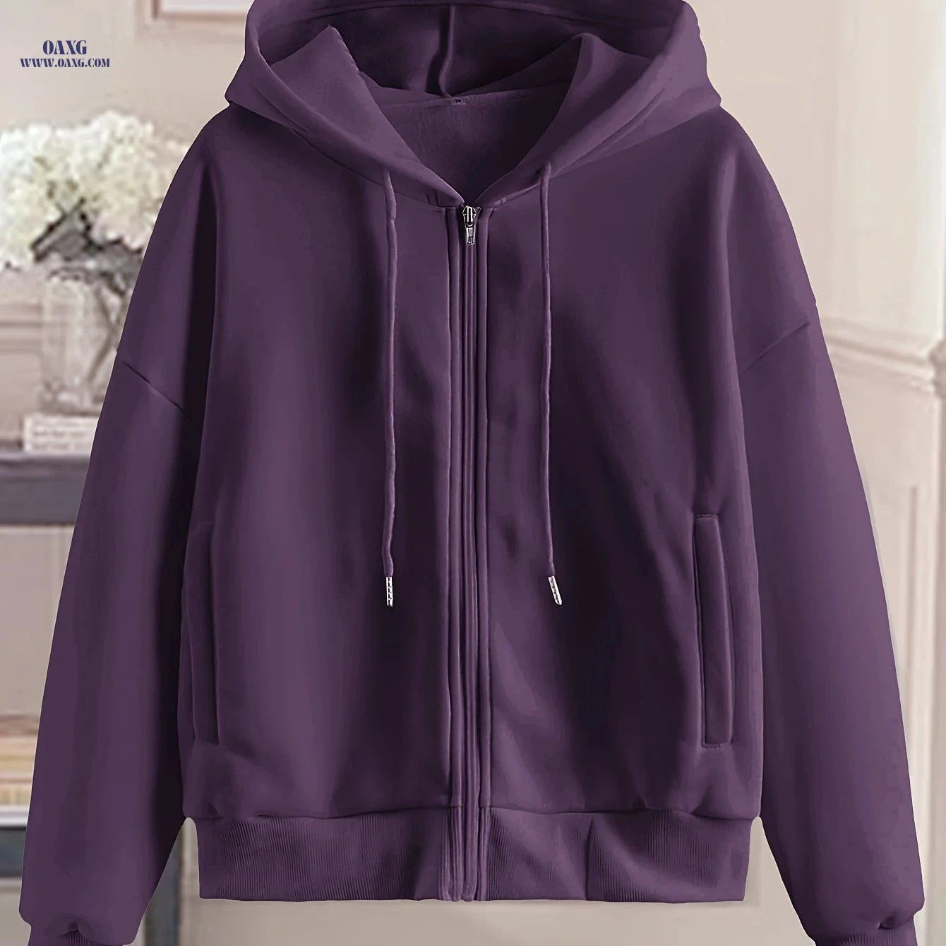 OAXG Women's Zip-Up Hoodie - Stylish Geometric Pattern for All Seasons   OAXG 