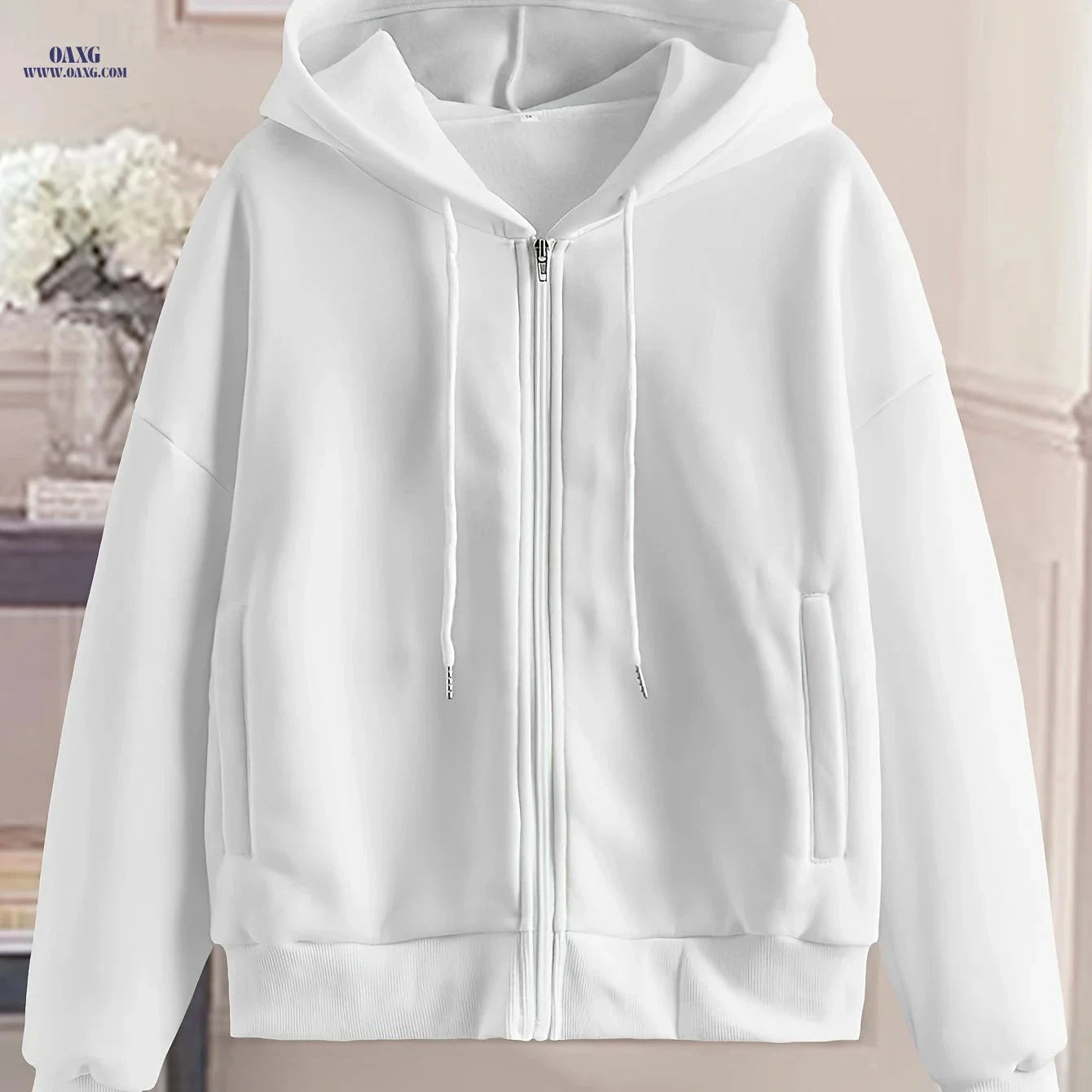 OAXG Women's Zip-Up Hoodie - Stylish Geometric Pattern for All Seasons   OAXG 