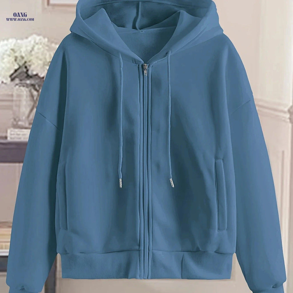 OAXG Women's Zip-Up Hoodie - Stylish Geometric Pattern for All Seasons   OAXG 