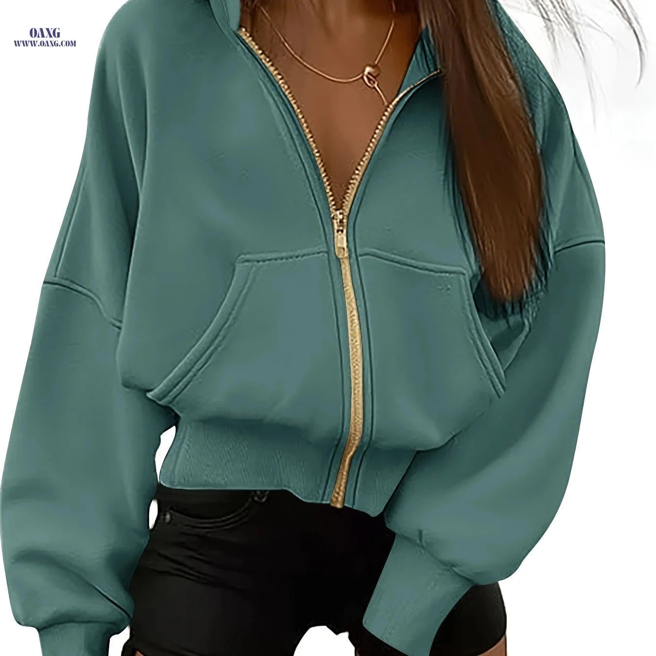 OAXG Women's Zip-Up Hoodie - Trendy Long Sleeve Casual Top   OAXG 