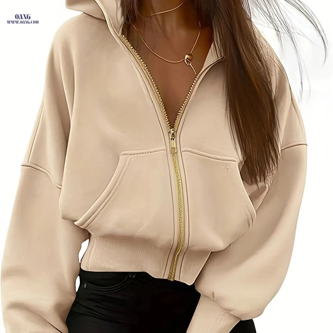 OAXG Women's Zip-Up Hoodie - Trendy Long Sleeve Casual Top   OAXG 