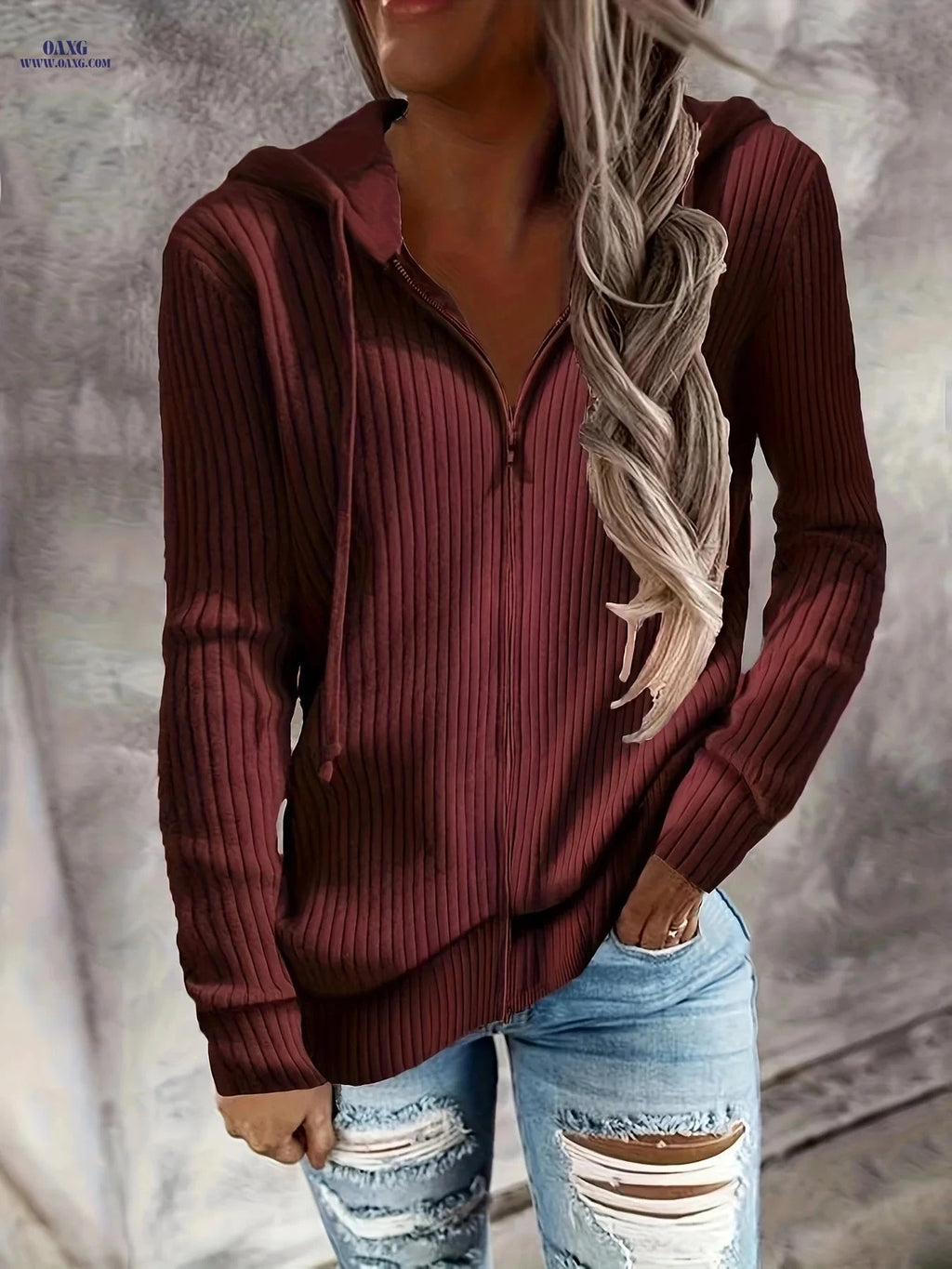 OAXG Women's Zip Up Hoodies - Casual Long Sleeve Sweatshirt   OAXG 