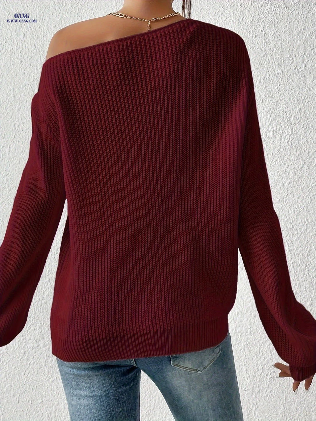 In Stock: New Stylish Women'S Casual Off-Shoulder Pullover   OAXG Red / S