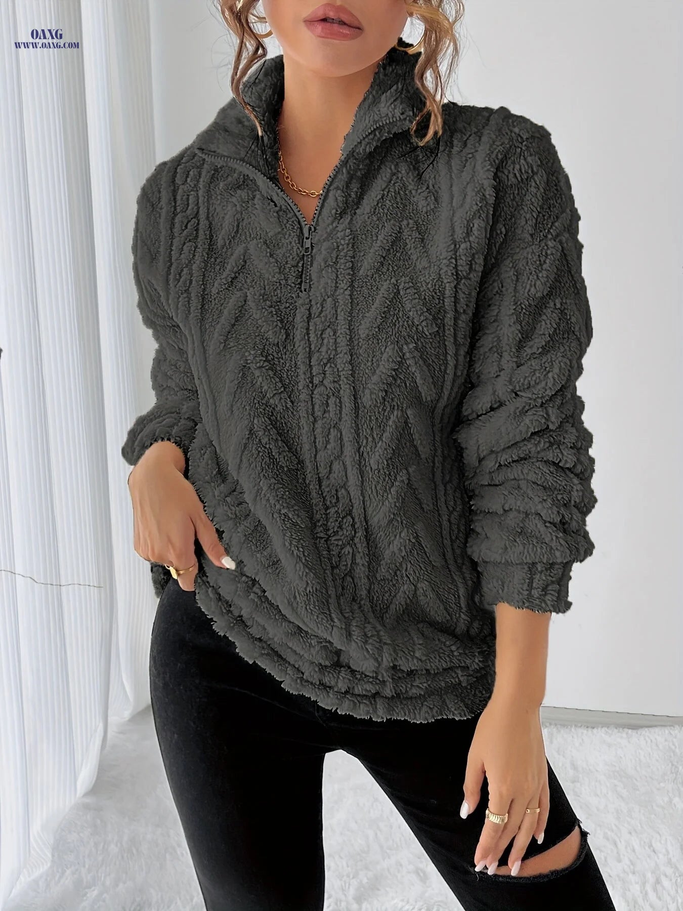 Autumn Winter Women'S Fashion Casual Versatile Warm Fleece Sweatshirt   OAXG 