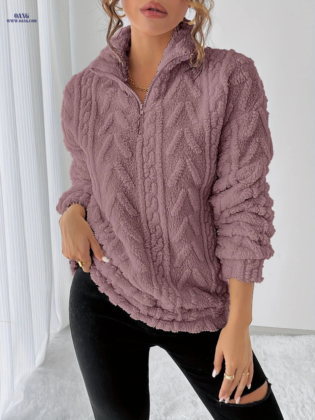 Autumn Winter Women'S Fashion Casual Versatile Warm Fleece Sweatshirt   OAXG 